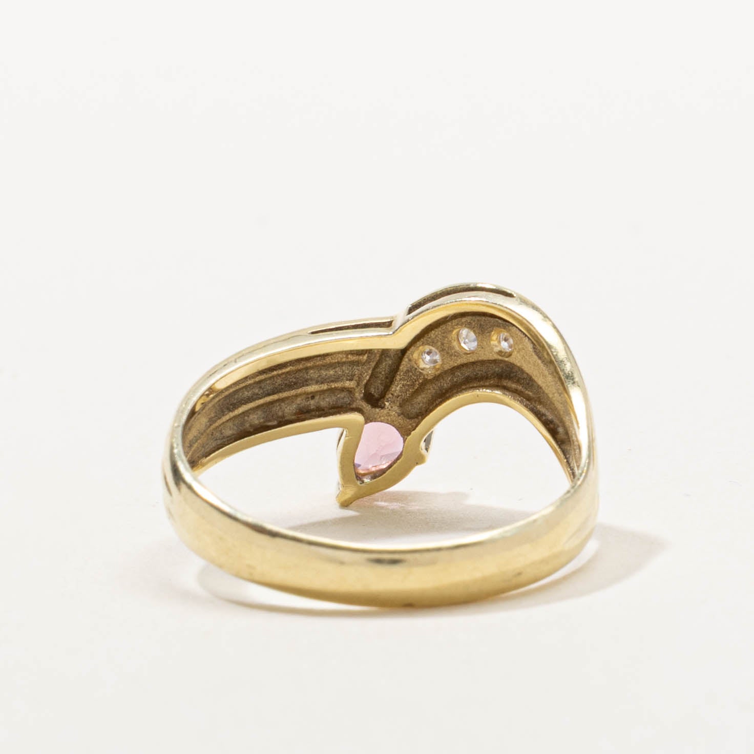 14k Pink Tourmaline & Diamond Grooved Bypass Ring | 0.25ct, 0.03ctw | SZ 6.75