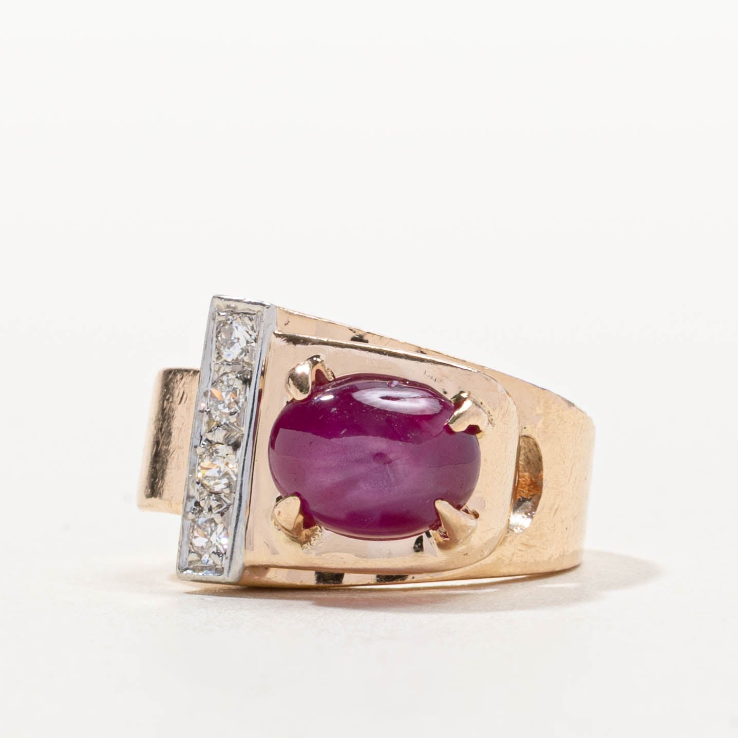 14k Star Ruby & Diamond Accented Geometric Ring | 3.75ct, 0.16ctw | SZ 3