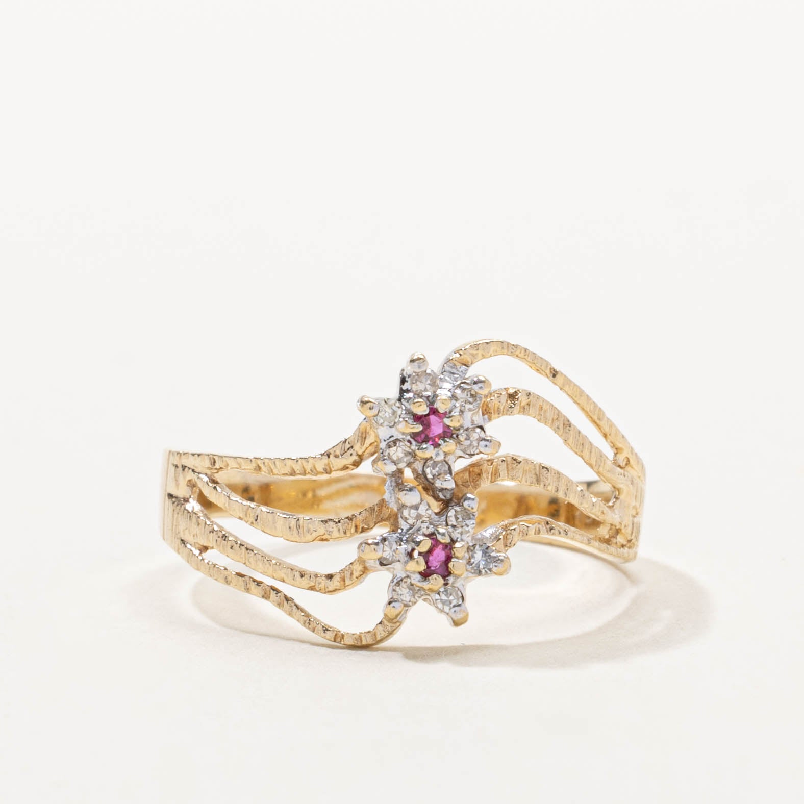 10k Ruby & Diamond Cluster Wave Ring | 0.04ctw, 0.06ctw | SZ 8