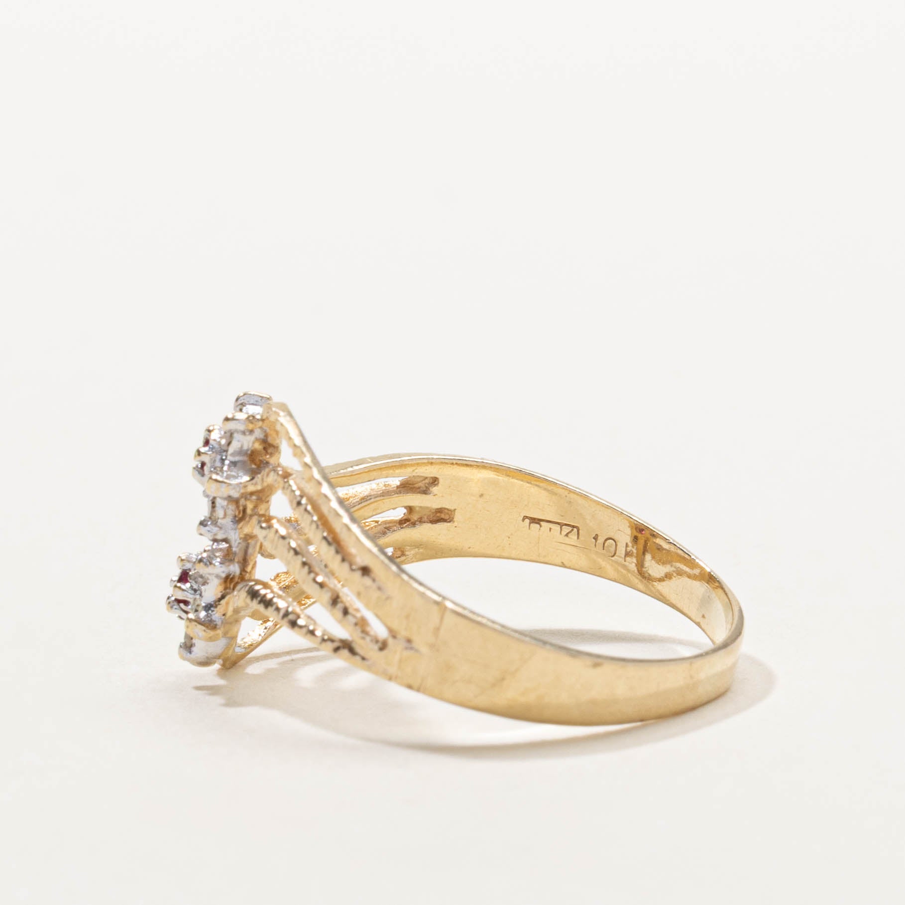 10k Ruby & Diamond Cluster Wave Ring | 0.04ctw, 0.06ctw | SZ 8