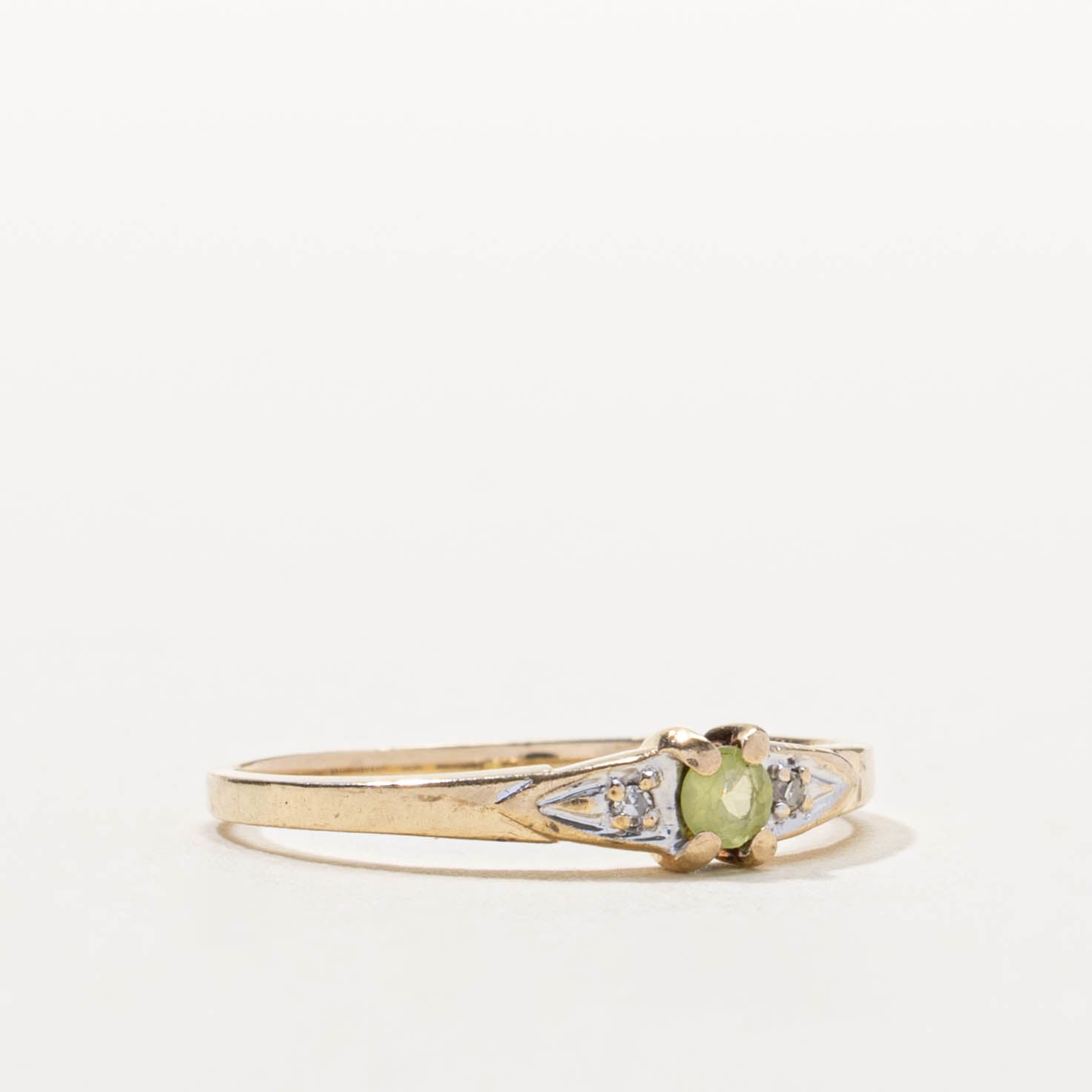 10k Peridot & Diamond Accented Petite Ring | 0.08ct, 0.01ctw | SZ 5.75