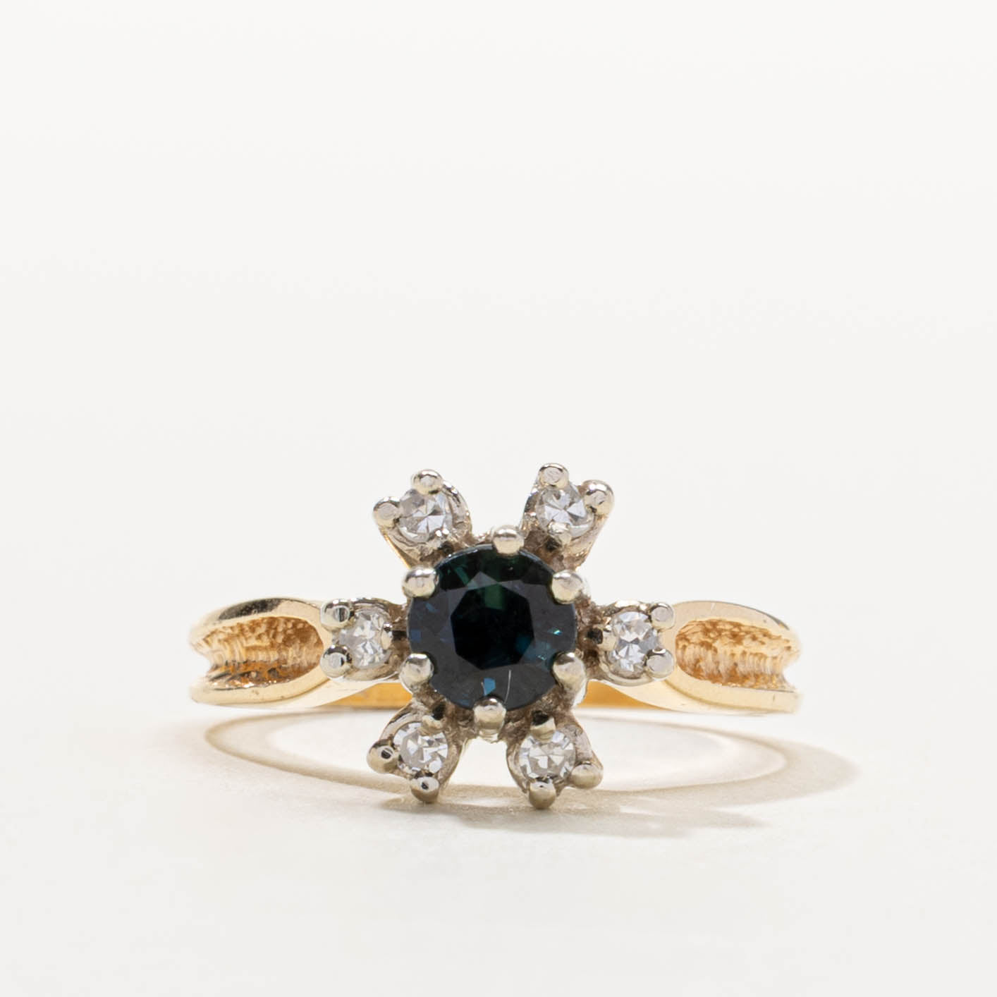 14k Sapphire & Diamond Petal Ring | 0.55ct, 0.12ctw | SZ 5