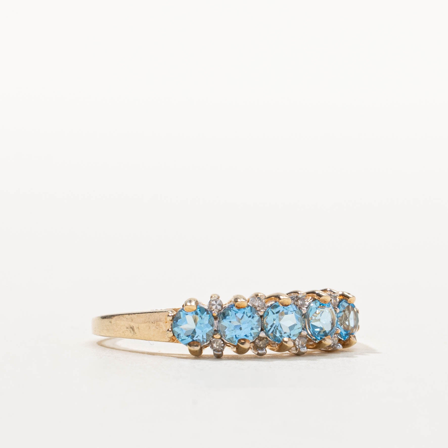 Five Stone Blue Topaz & Diamond Accented Ring | 1.00ctw, 0.04ctw | SZ 9.5