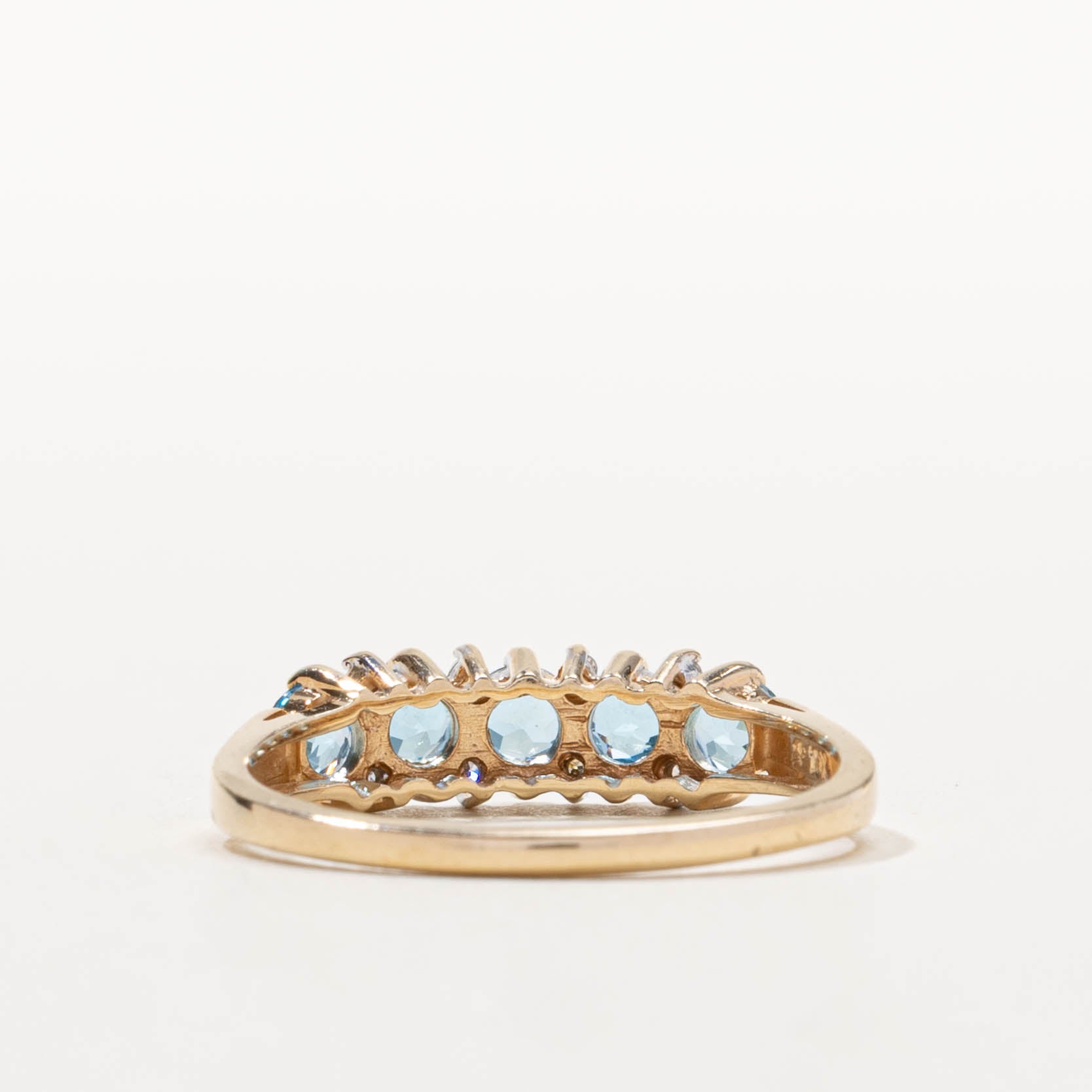 Five Stone Blue Topaz & Diamond Accented Ring | 1.00ctw, 0.04ctw | SZ 9.5