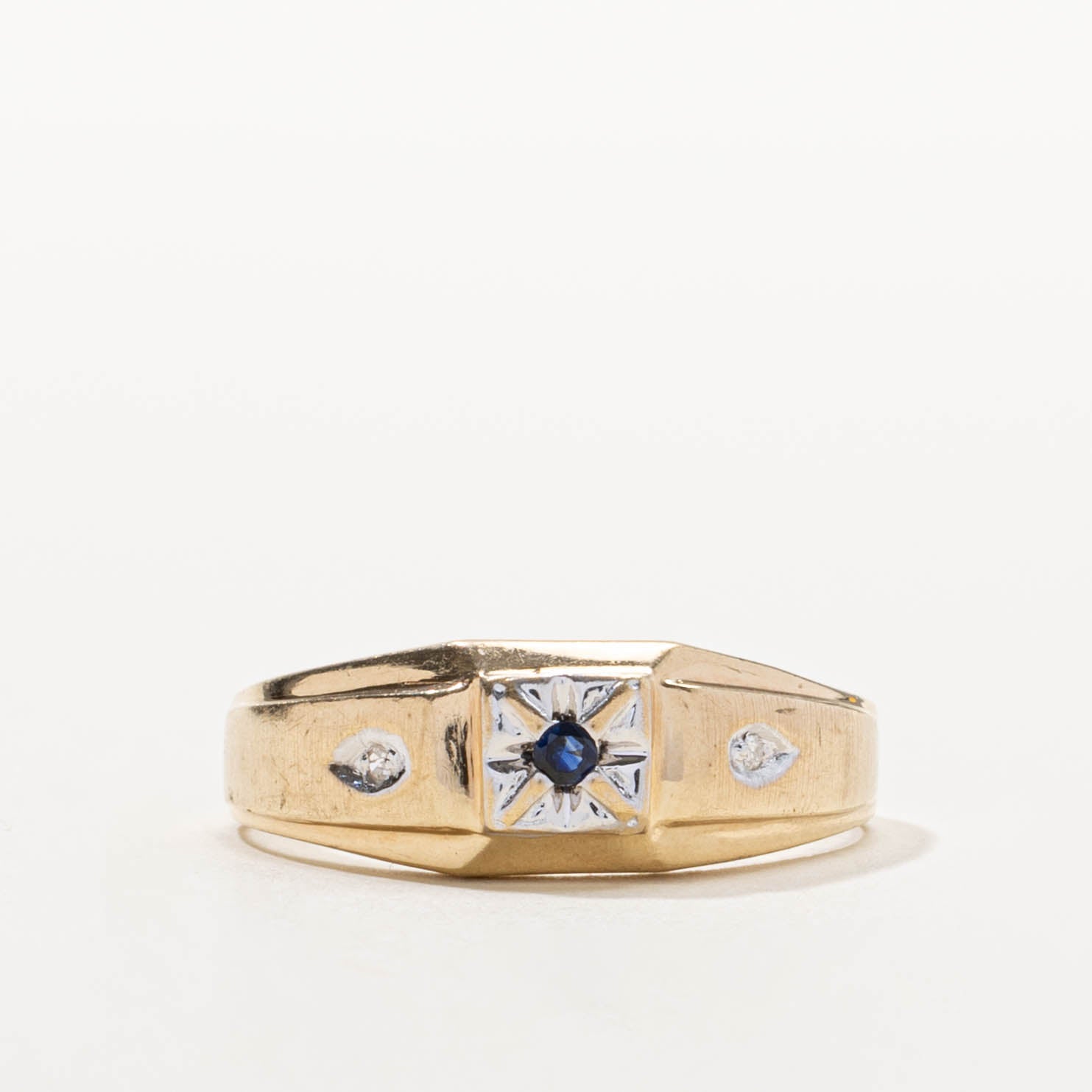 Star Set Sapphire & Diamond Ring | 0.04ct, 0.02ctw | SZ 9.5