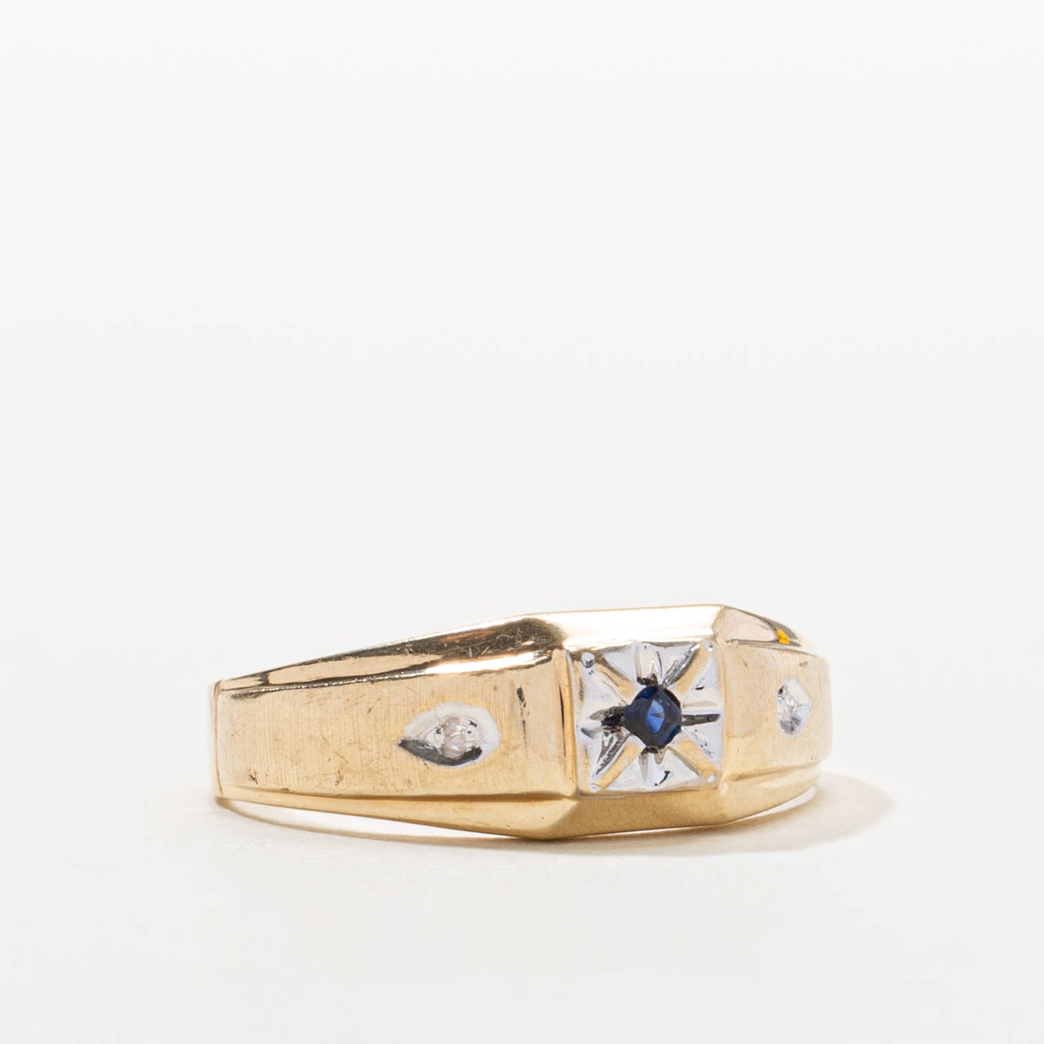 Star Set Sapphire & Diamond Ring | 0.04ct, 0.02ctw | SZ 9.5