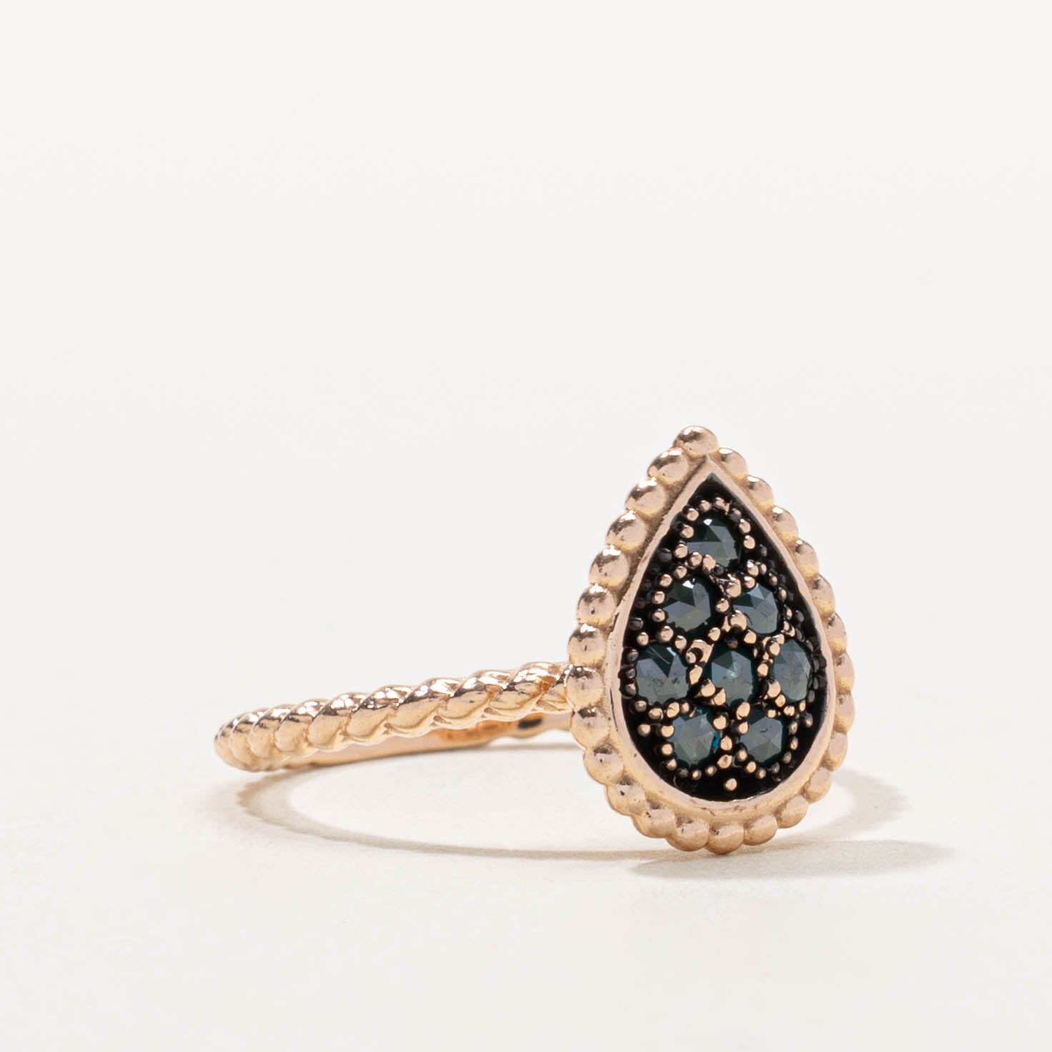 14k Rose Cut Blue Diamond Teardrop Ring | 0.16ctw | SZ 5.75
