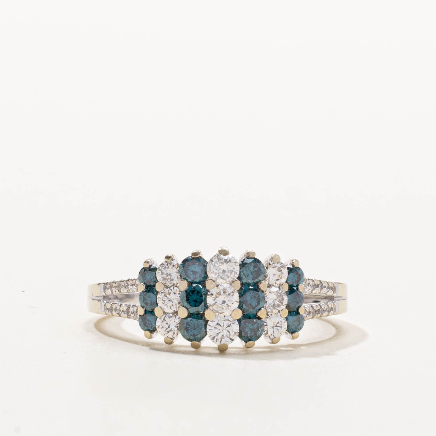14k Blue & White Diamond Multi Row Ring | 1.00ctw | SZ 8