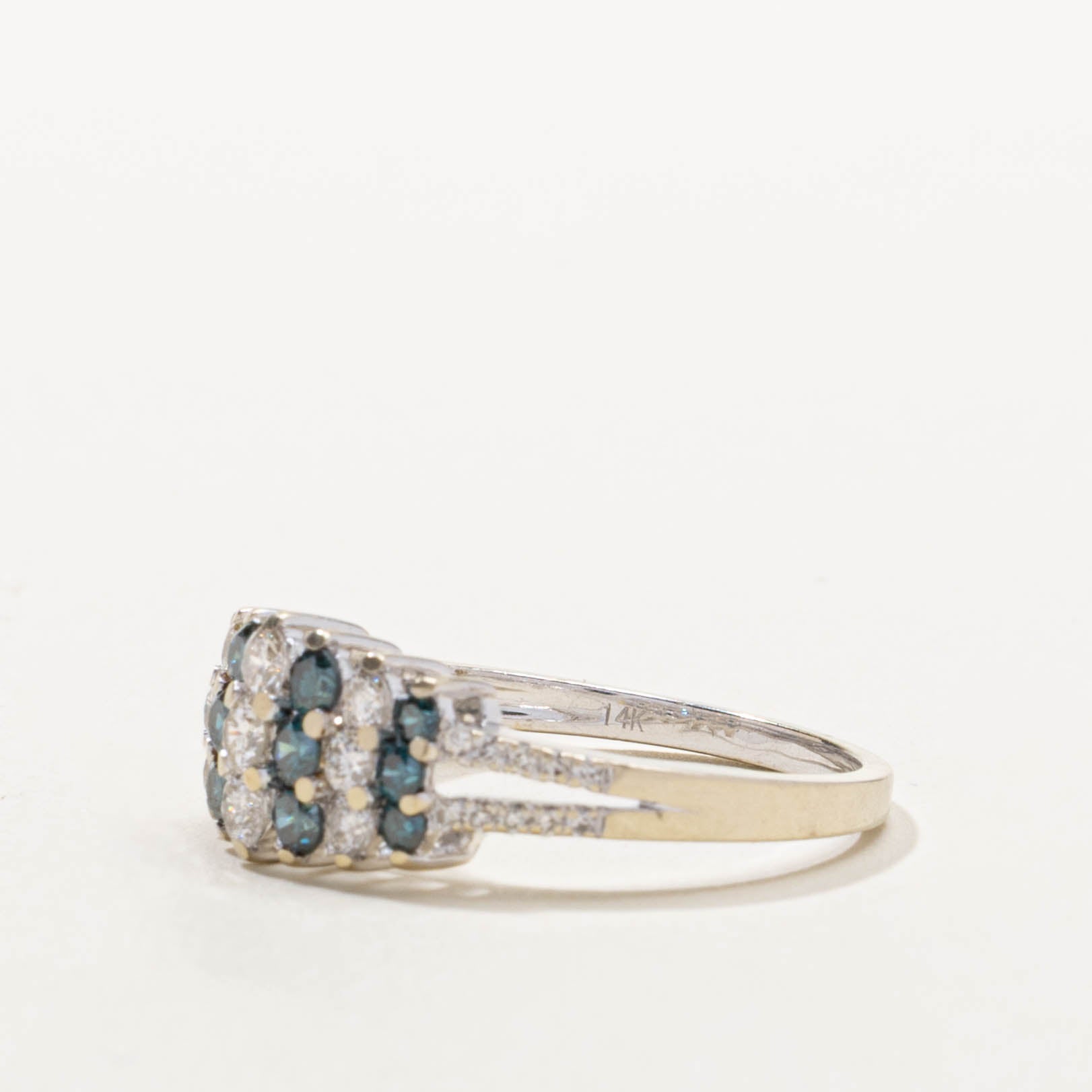 14k Blue & White Diamond Multi Row Ring | 1.00ctw | SZ 8