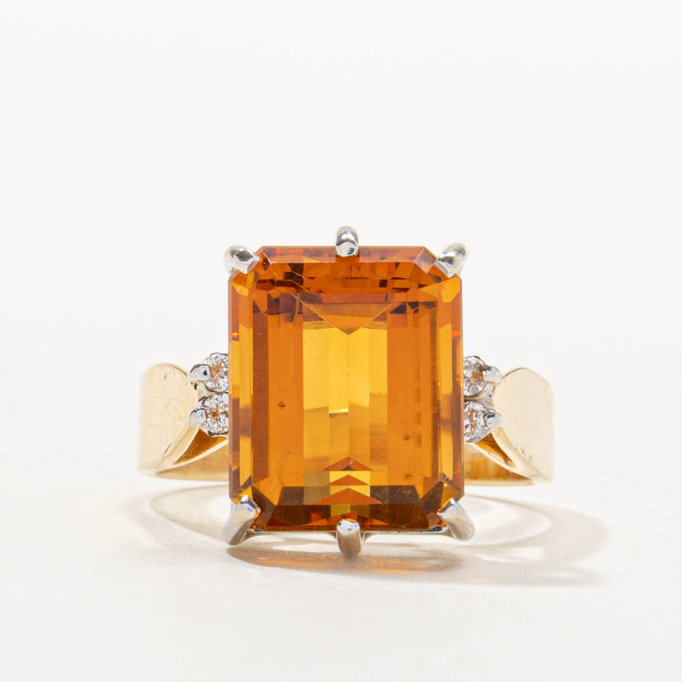 14k Citrine & Diamond Accented Ring | 6.00ct, 0.06ctw | SZ 5