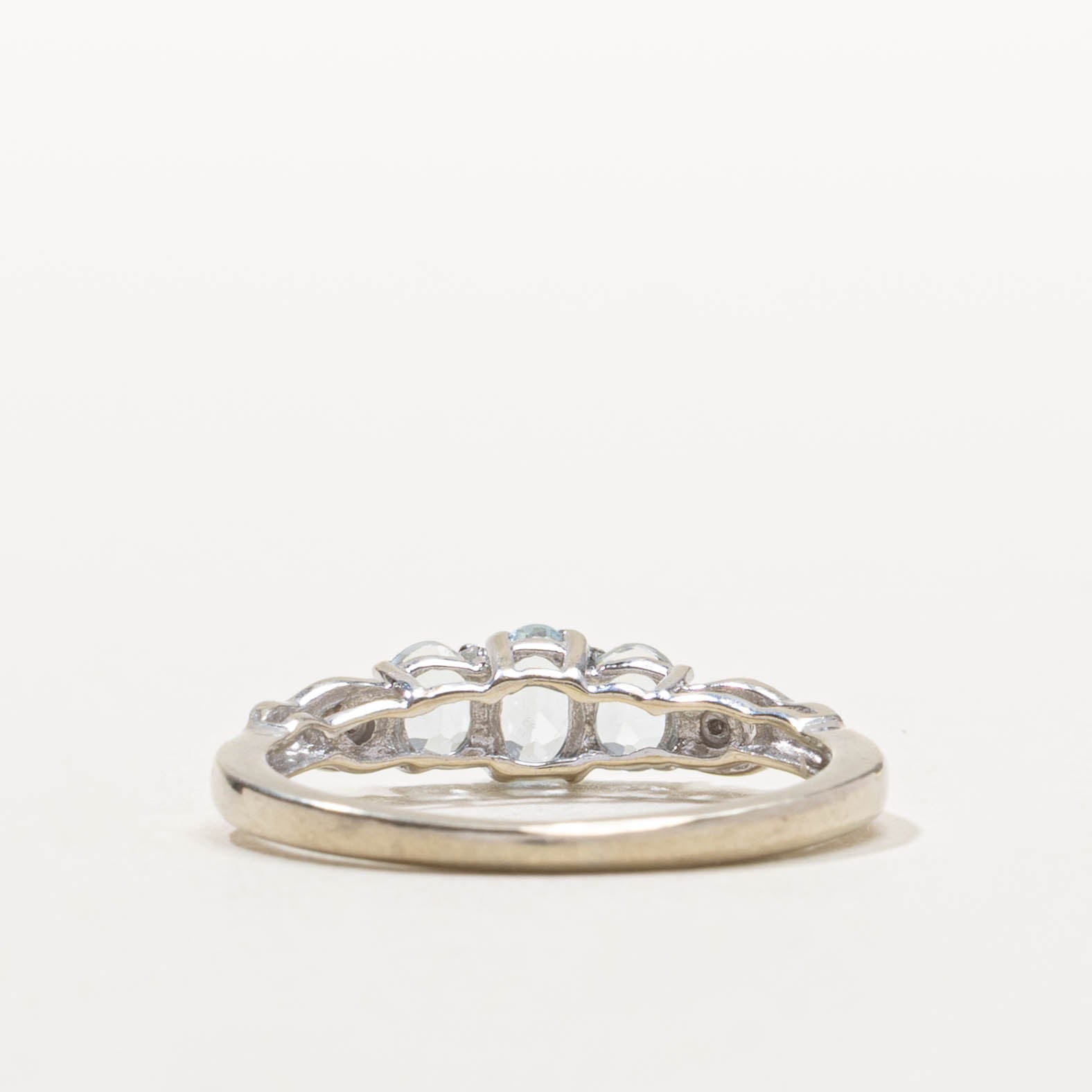 10k Three Stone Aquamarine & Diamond Accented Ring | 0.50ctw, 0.01ctw | SZ 6