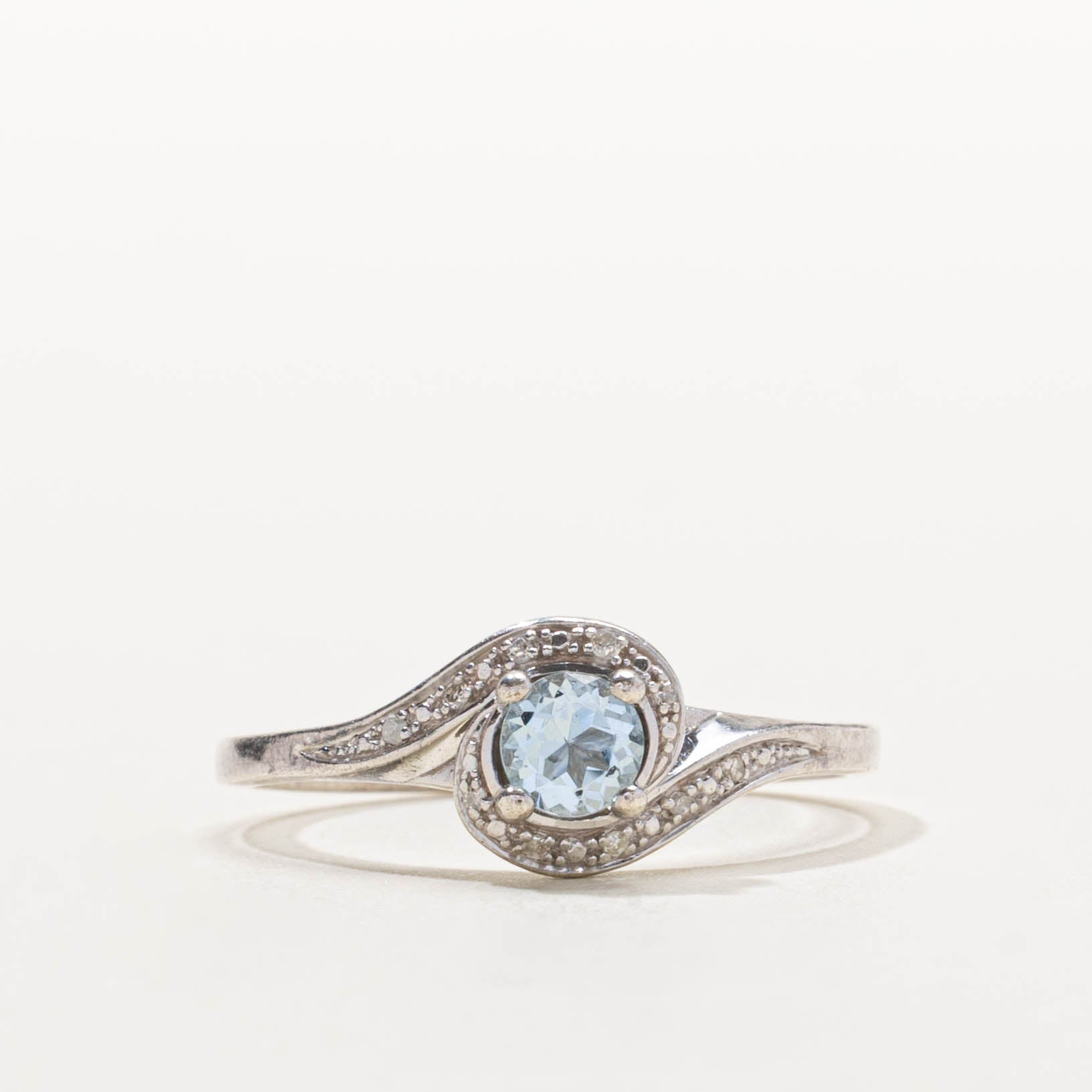 10k Aquamarine & Diamond Halo Bypass Ring | 0.40ct, 0.04ctw | SZ 9