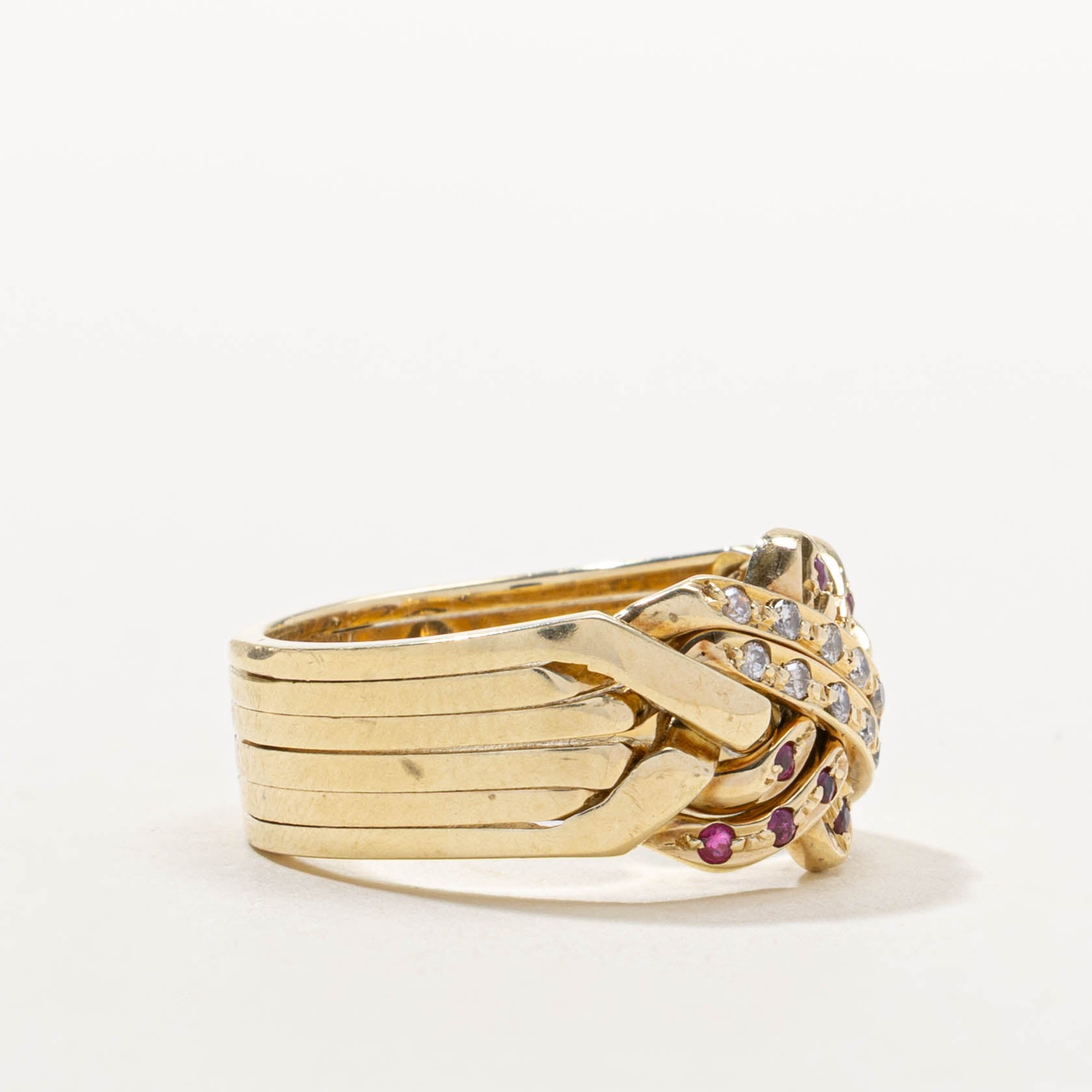 80s Ruby & Diamond Soldered Puzzle Ring | 0.10ctw, 0.14ctw | SZ 8