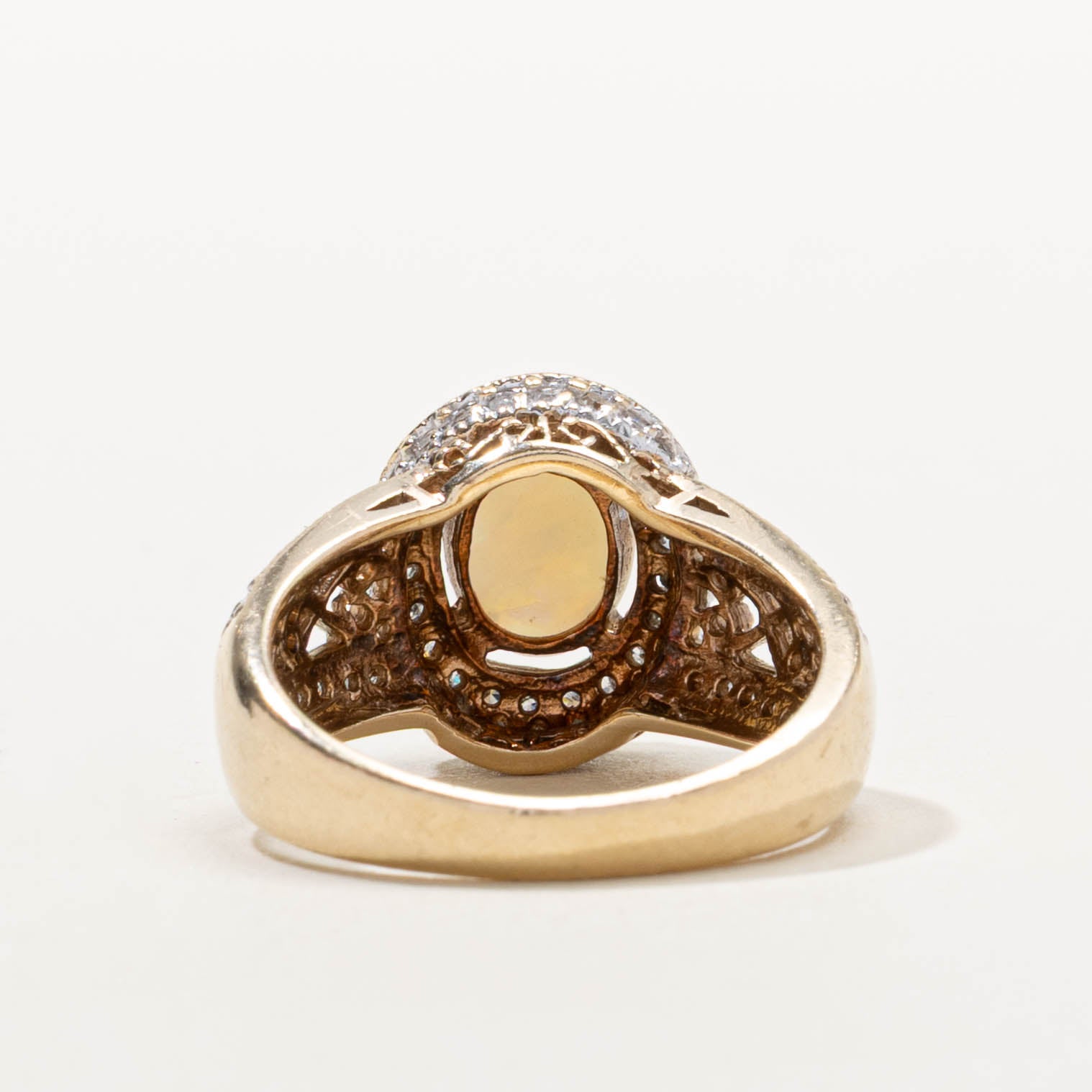 10k Opal & Diamond Halo Ring | 0.80ct, 0.30ctw | SZ 6.25