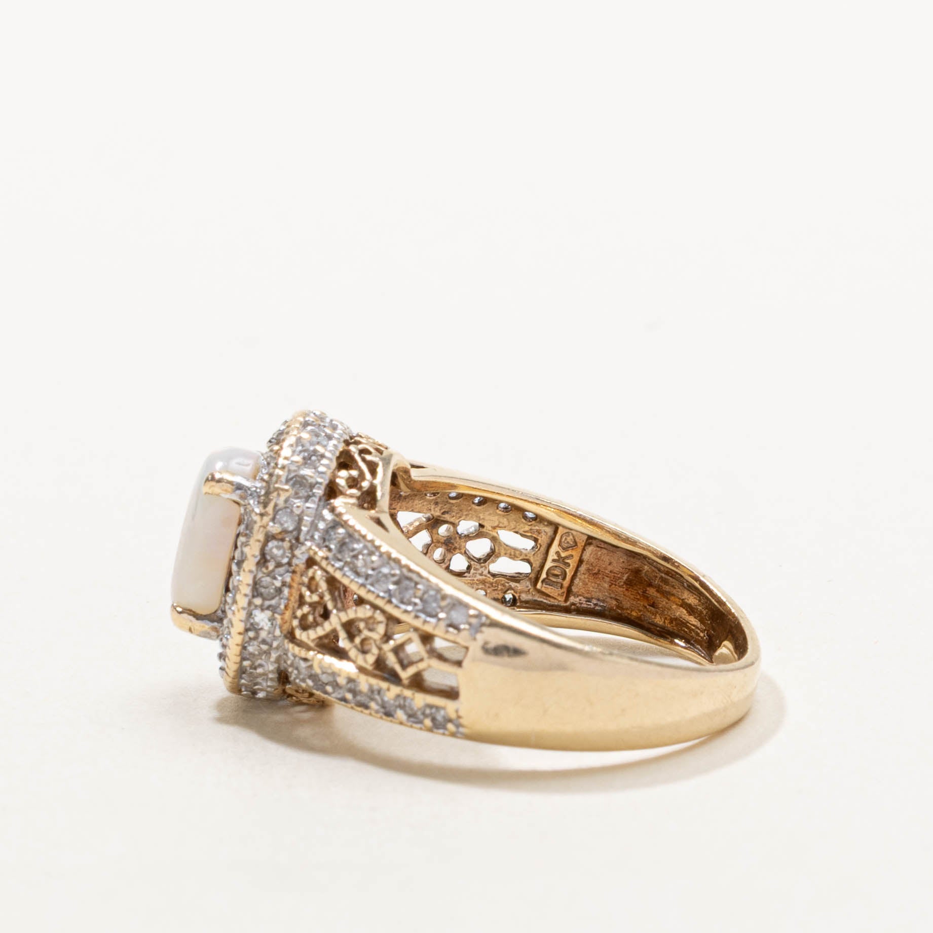 10k Opal & Diamond Halo Ring | 0.80ct, 0.30ctw | SZ 6.25