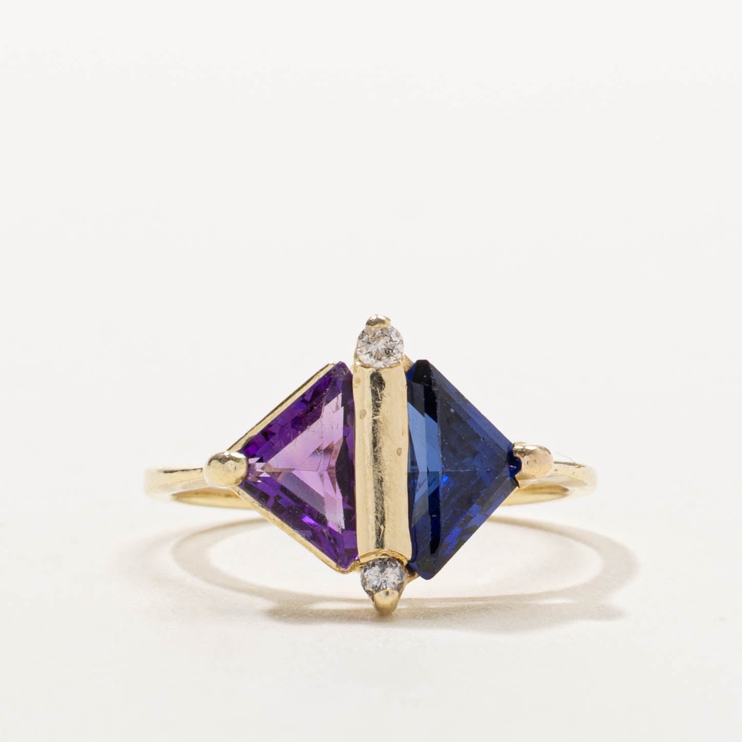 14k Amethyst, Synthetic Sapphire & Diamond Accented Ring | 1.90ctw, 0.05ctw | SZ 6.25