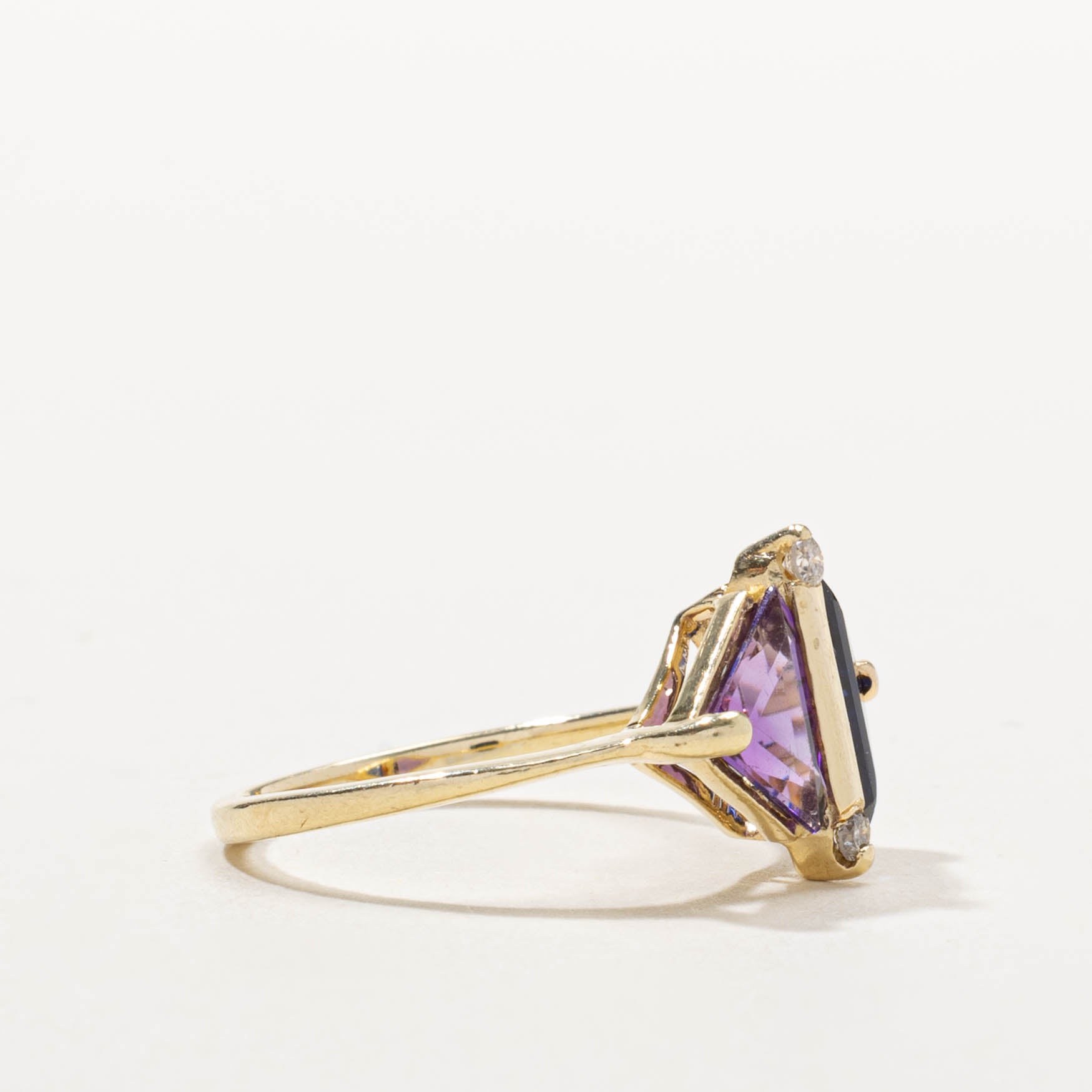 14k Amethyst, Synthetic Sapphire & Diamond Accented Ring | 1.90ctw, 0.05ctw | SZ 6.25