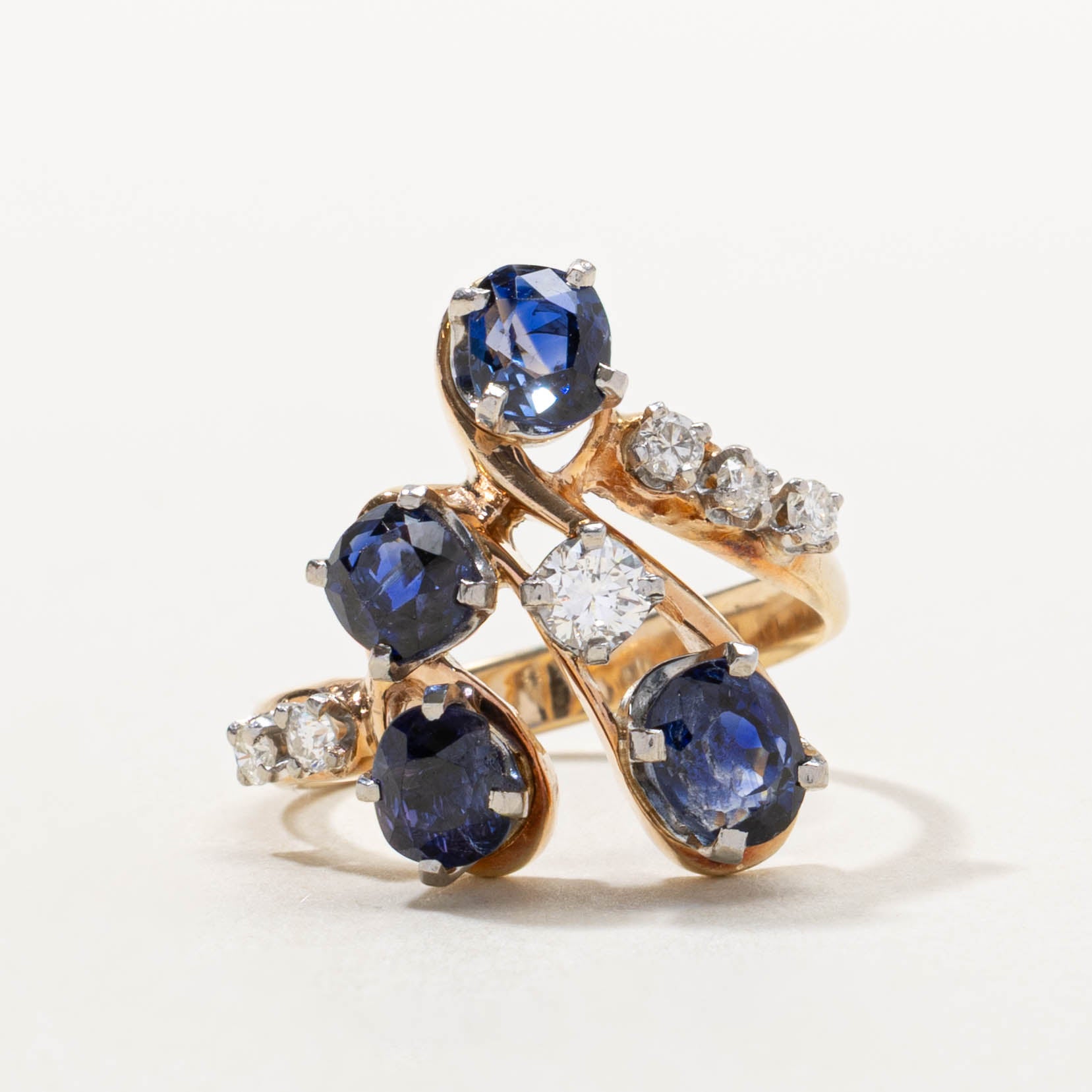 10k Sapphire & Diamond Cluster Cocktail Ring | 3.78ctw, 0.32ctw | SZ 6.75
