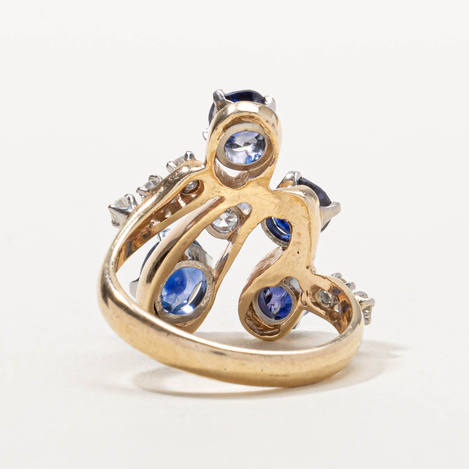 10k Sapphire & Diamond Cluster Cocktail Ring | 3.78ctw, 0.32ctw | SZ 6.75