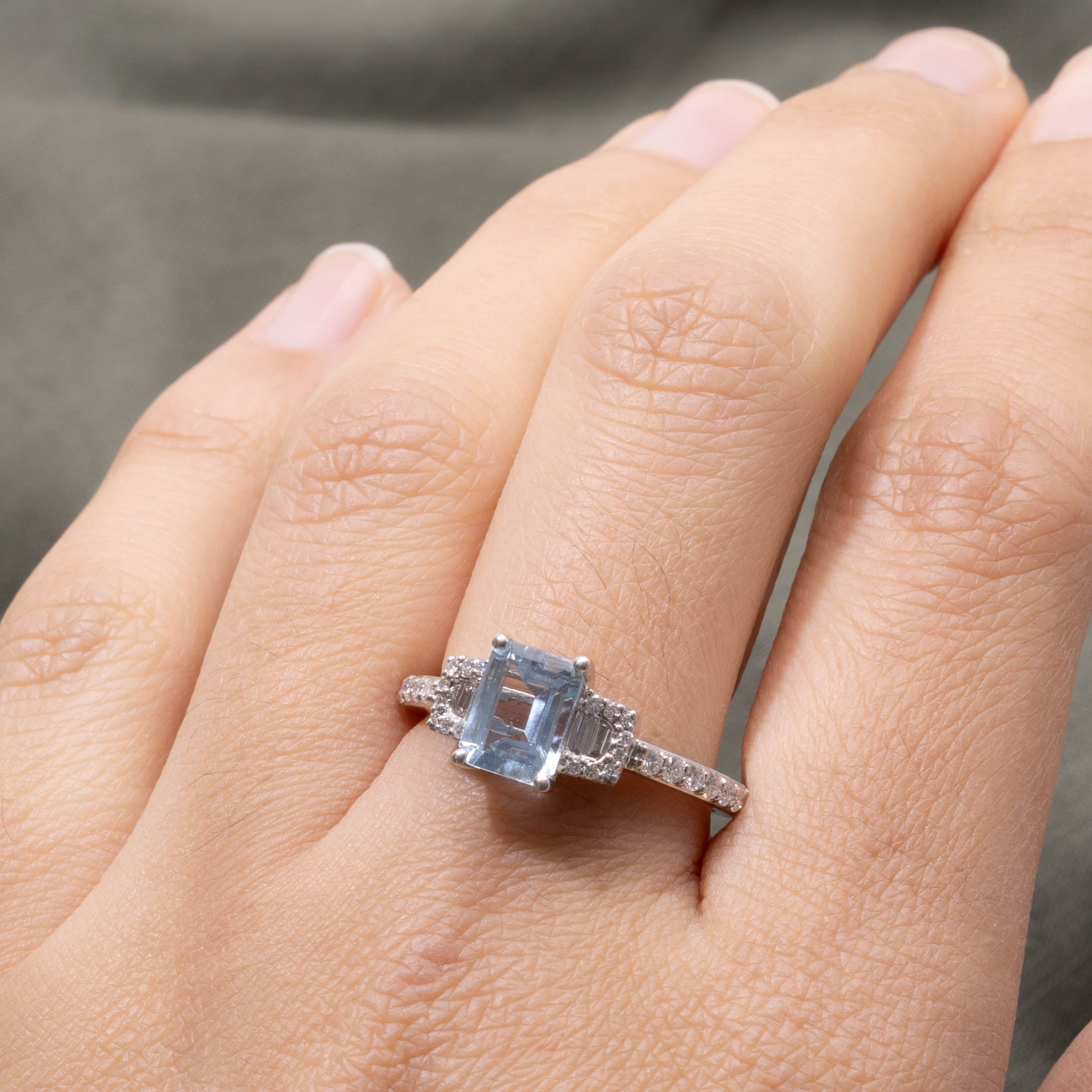 14k Aquamarine & Diamond Accented Ring | 1.50ct, 0.35ctw | SZ 8.5