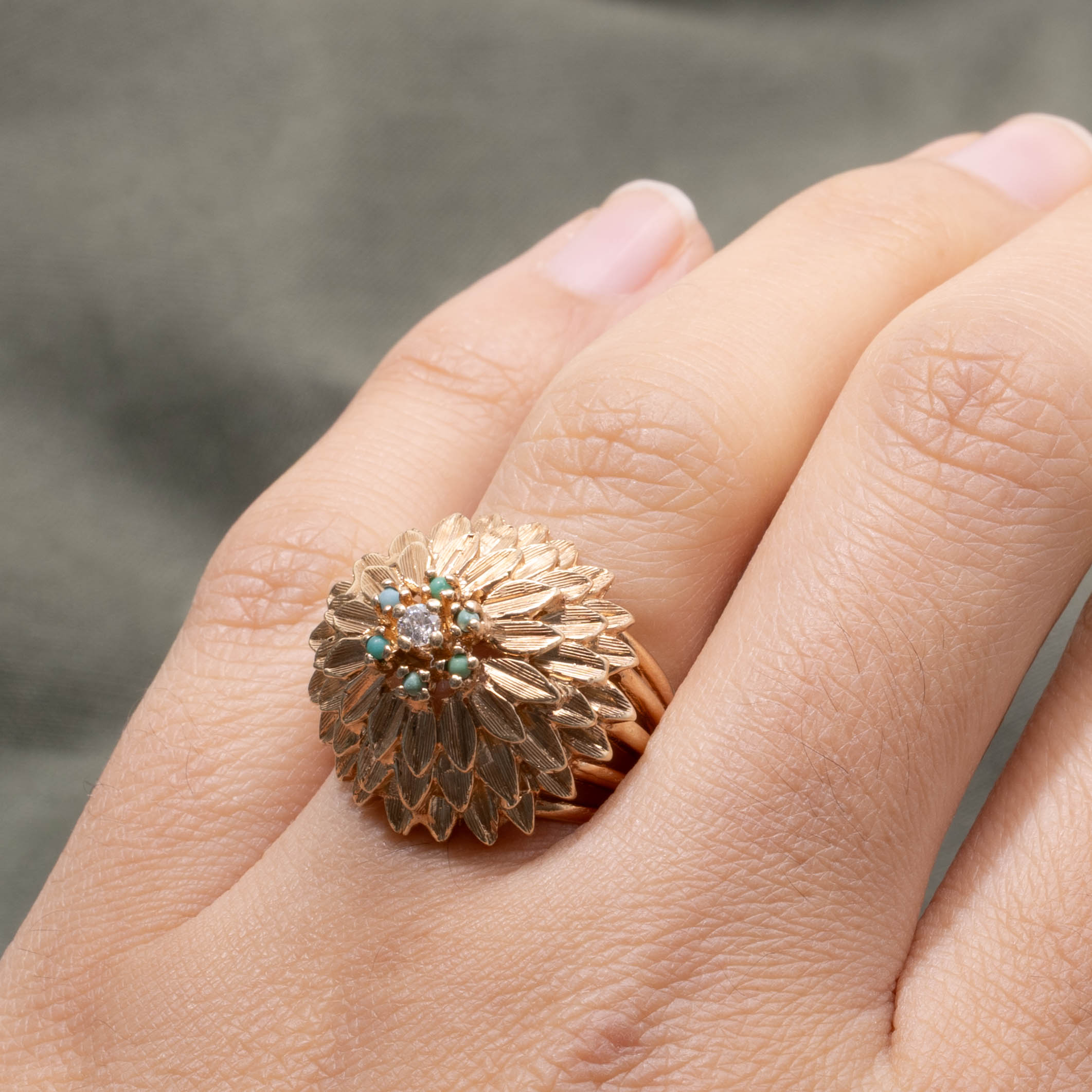 Glass & Diamond Floral Cluster Cocktail Ring | 0.06ctw, 0.05ctw | SZ 6.5