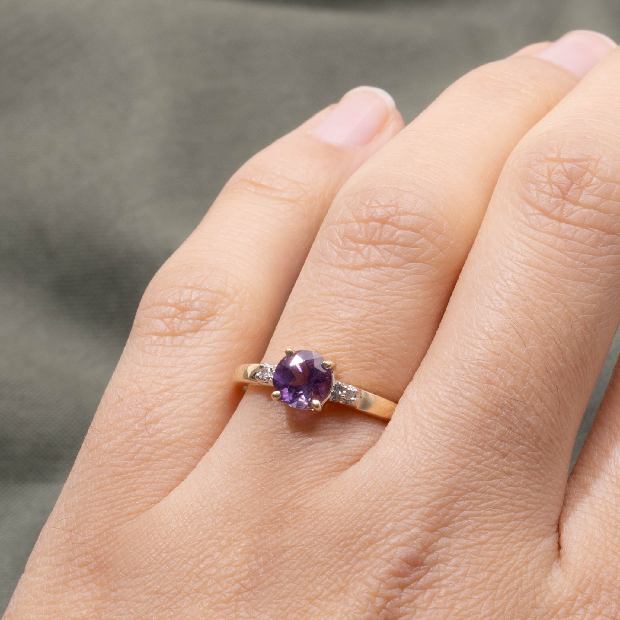 14k Round Cut Amethyst & Diamond Accented Ring | 0.75ct | SZ 7