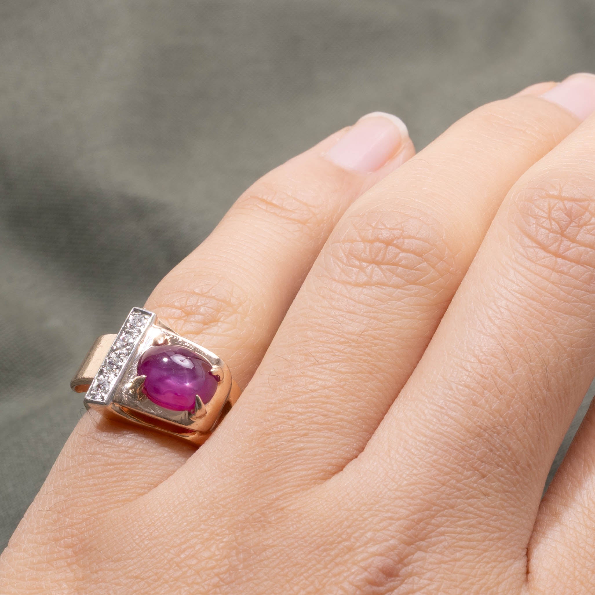 14k Star Ruby & Diamond Accented Geometric Ring | 3.75ct, 0.16ctw | SZ 3