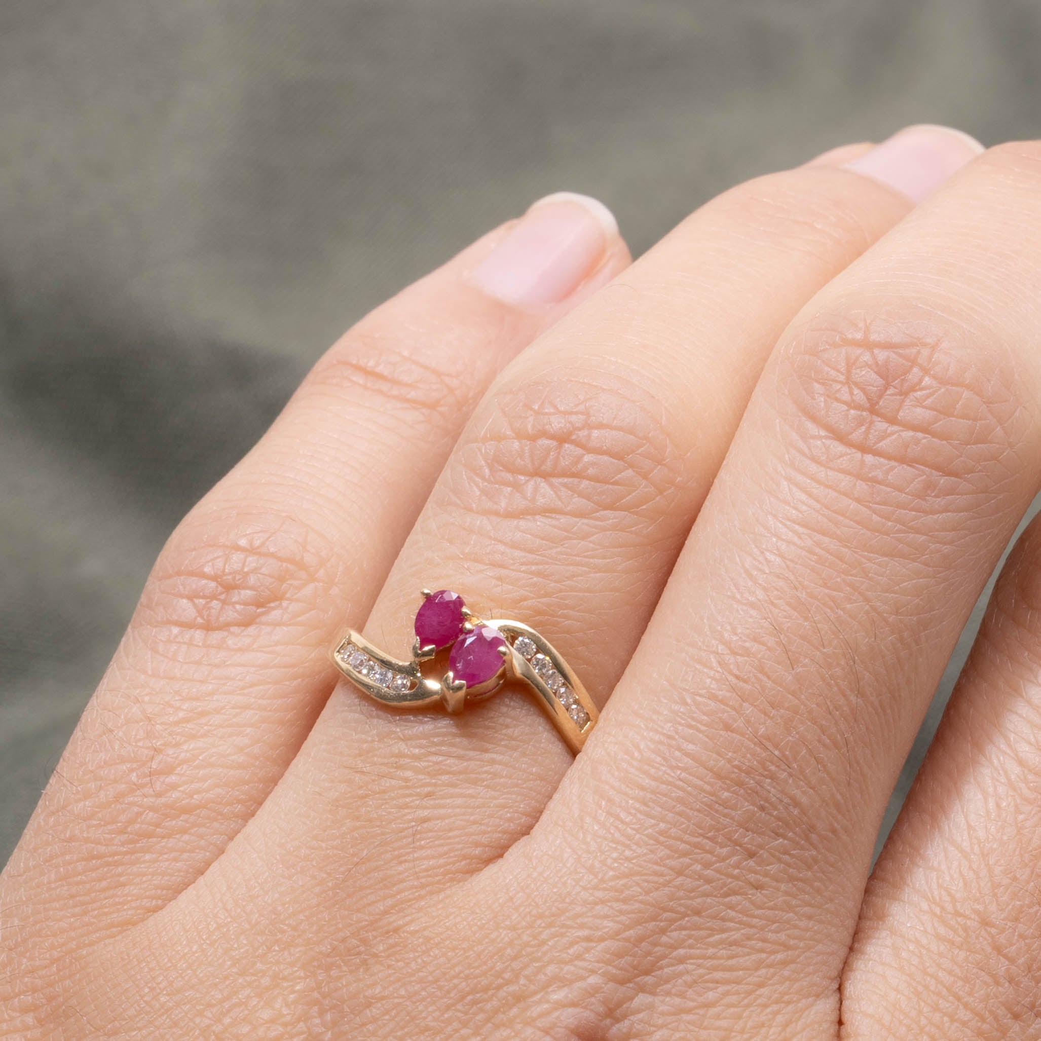 14k Two Stone Ruby & Diamond Accented Bypass Ring | 0.30ctw, 0.10ctw | SZ 6