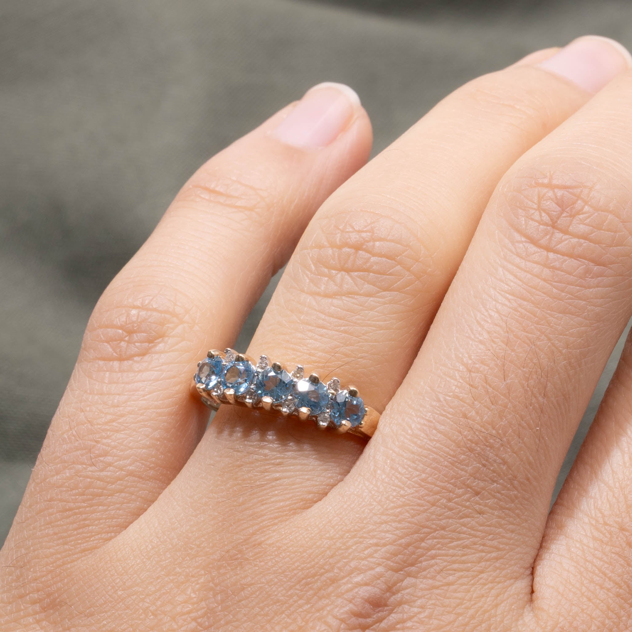 Five Stone Blue Topaz & Diamond Accented Ring | 1.00ctw, 0.04ctw | SZ 9.5