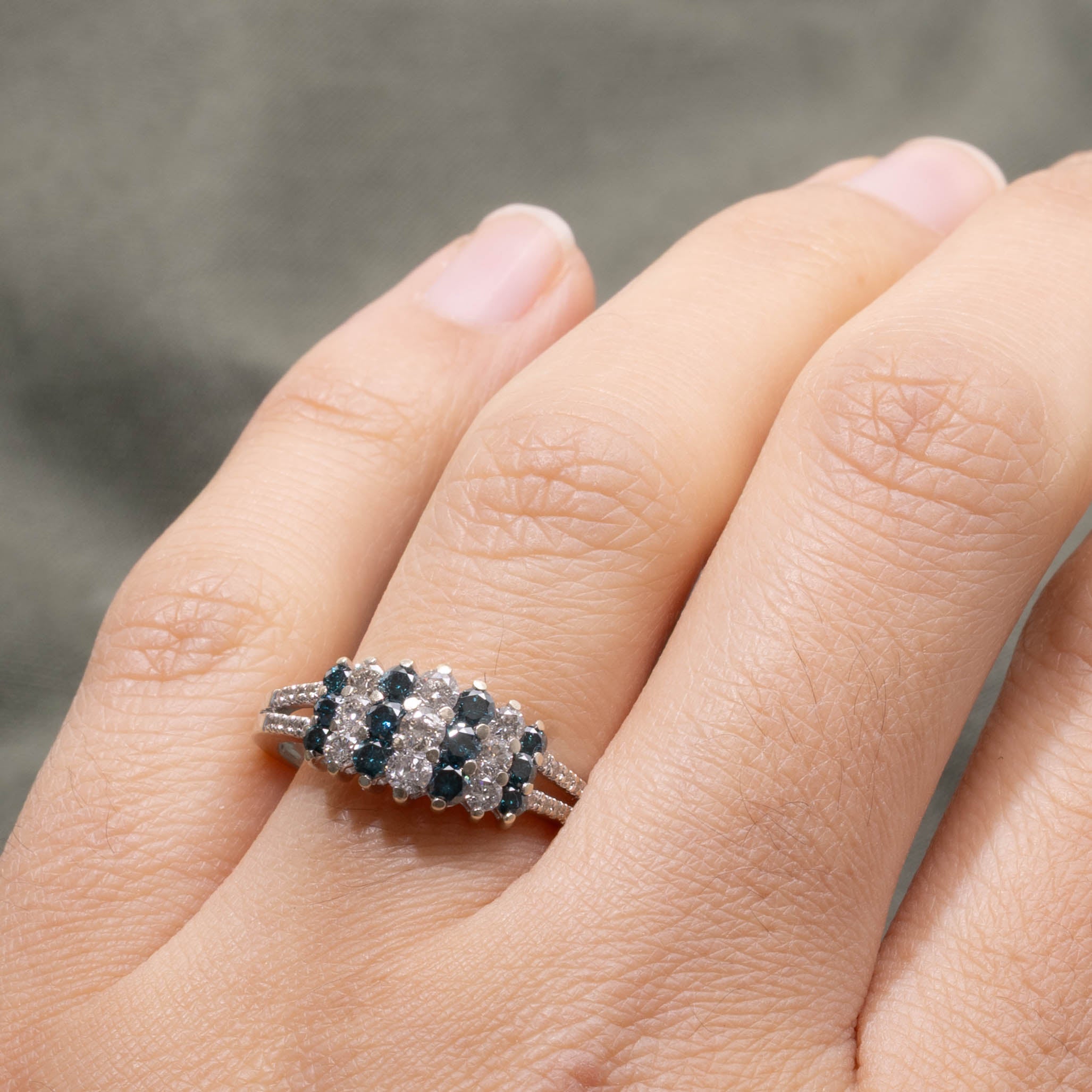 14k Blue & White Diamond Multi Row Ring | 1.00ctw | SZ 8