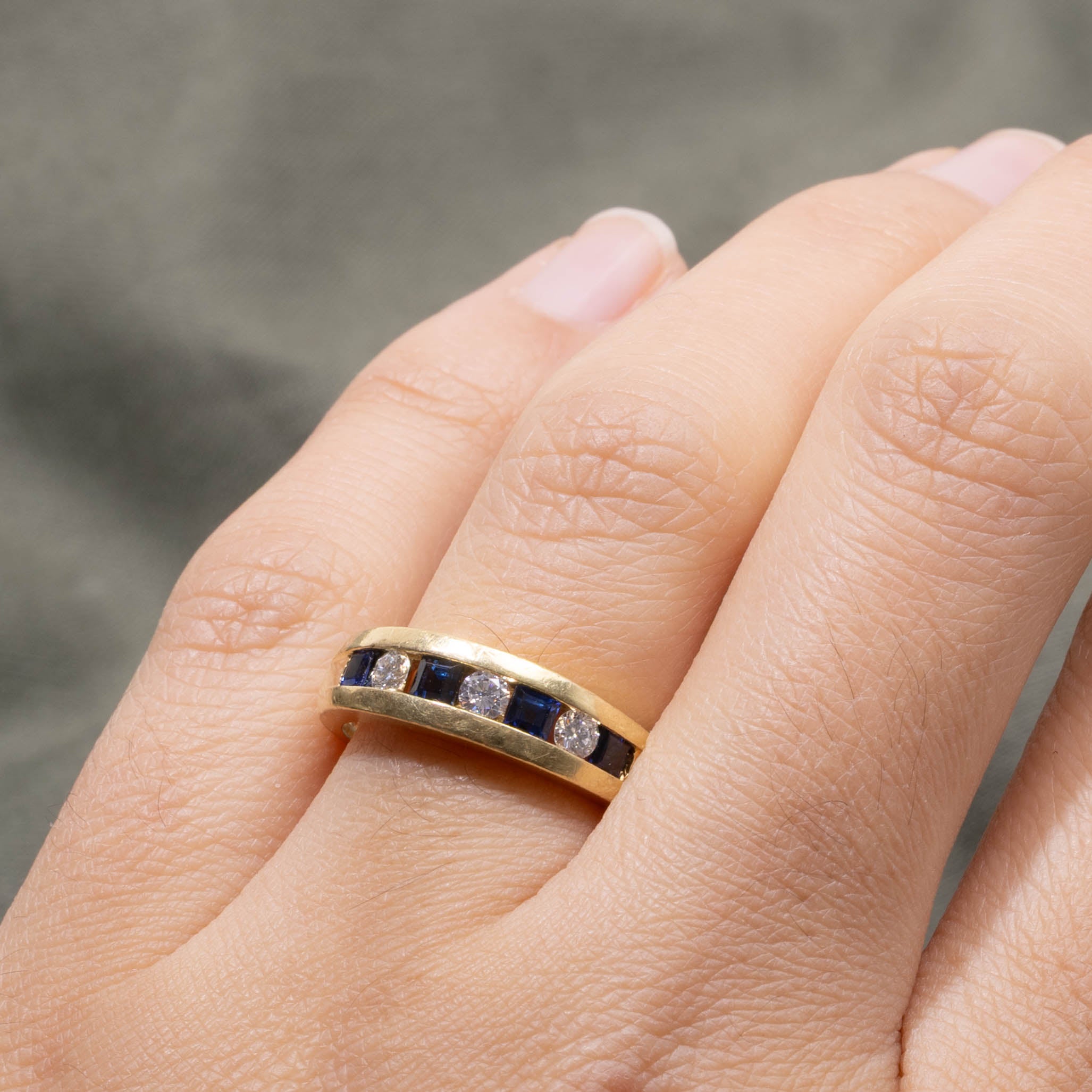‘Birks’ 18k Semi Eternity Sapphire & Diamond Band | 0.52ctw, 0.24ctw | SZ 6.75