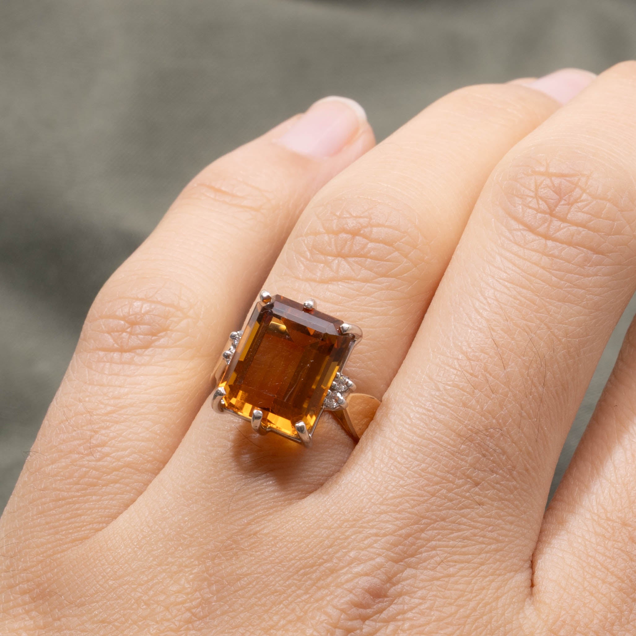 14k Citrine & Diamond Accented Ring | 6.00ct, 0.06ctw | SZ 5