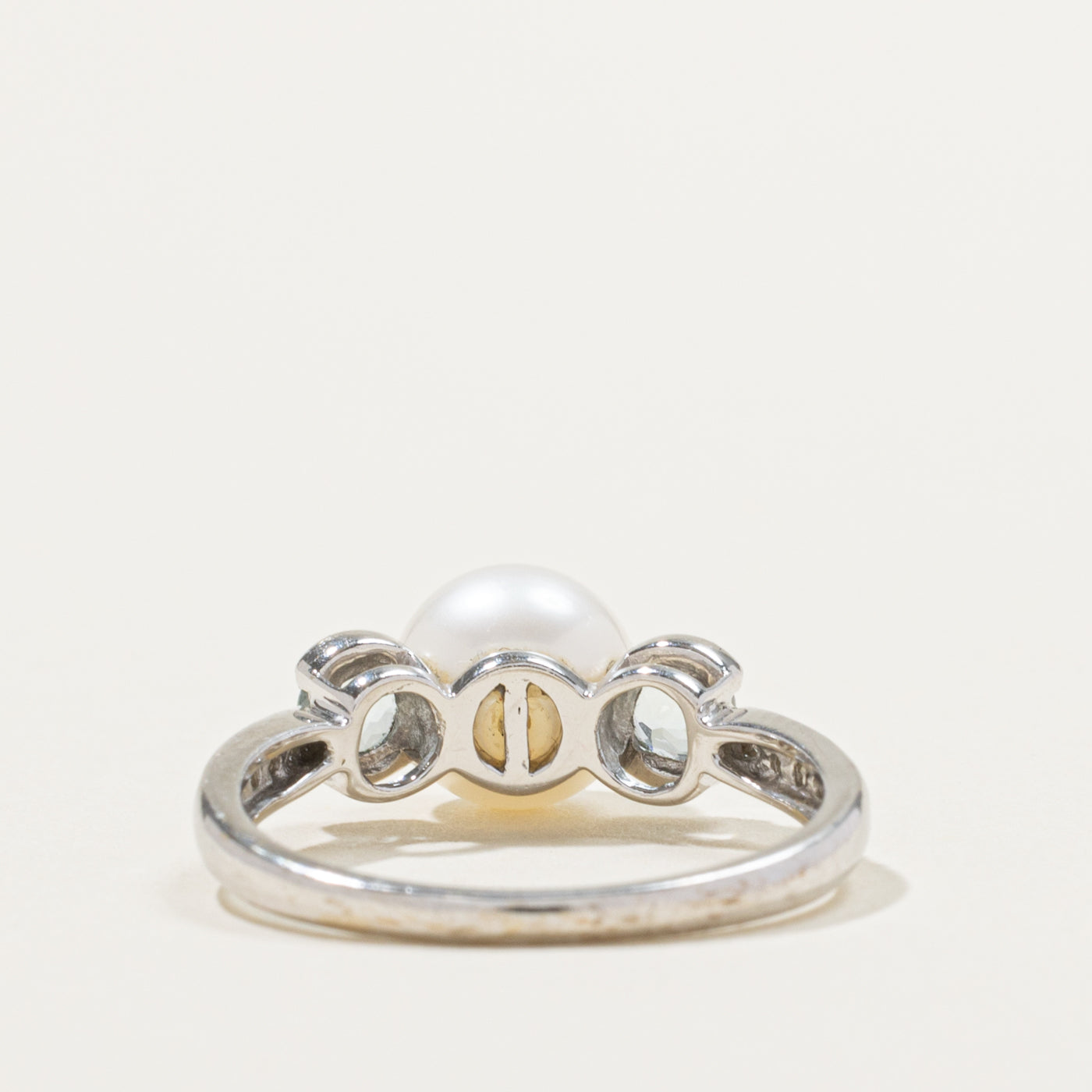14k Cultured Pearl, Aquamarine & Diamond Accented Ring | 0.22ctw, 0.08ctw | SZ 7.25