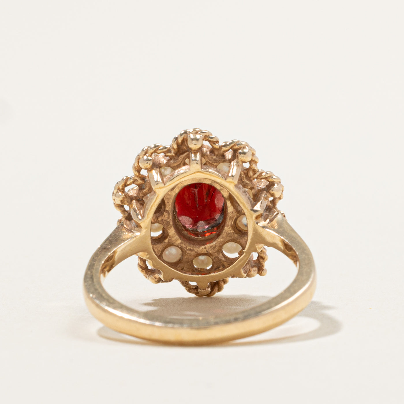 10k Garnet & Seed Pearl Halo Floral Ring | 1.25ct | SZ 5.75