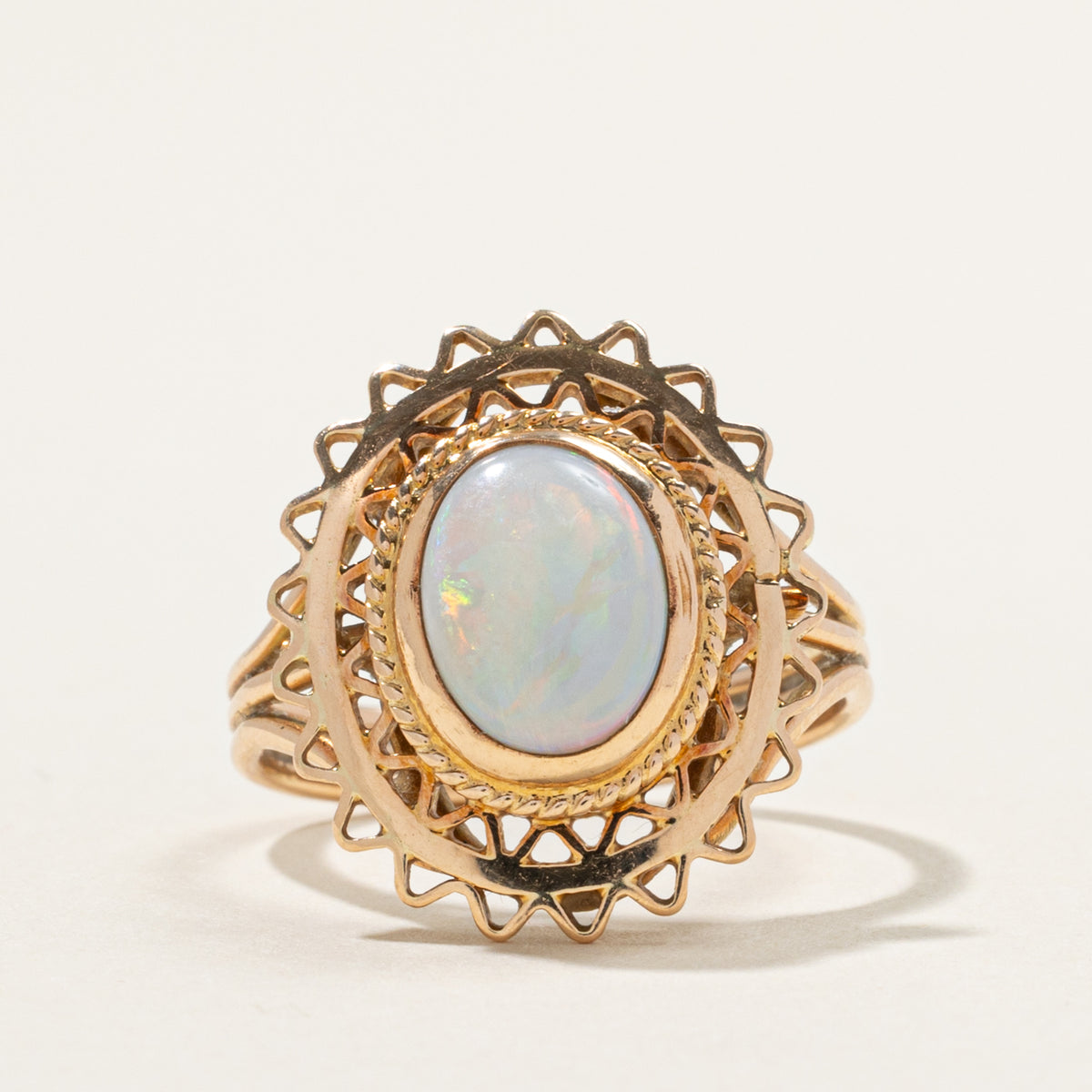 14k Bezel Set Opal Openwork & Rope Ring | 1.10ct | SZ 6