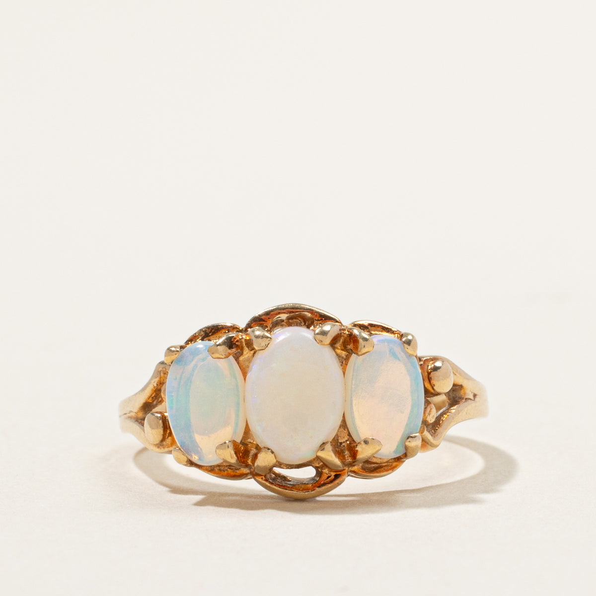 10k Three Stone Opal Openwork Ring | 1.00ctw | SZ 6