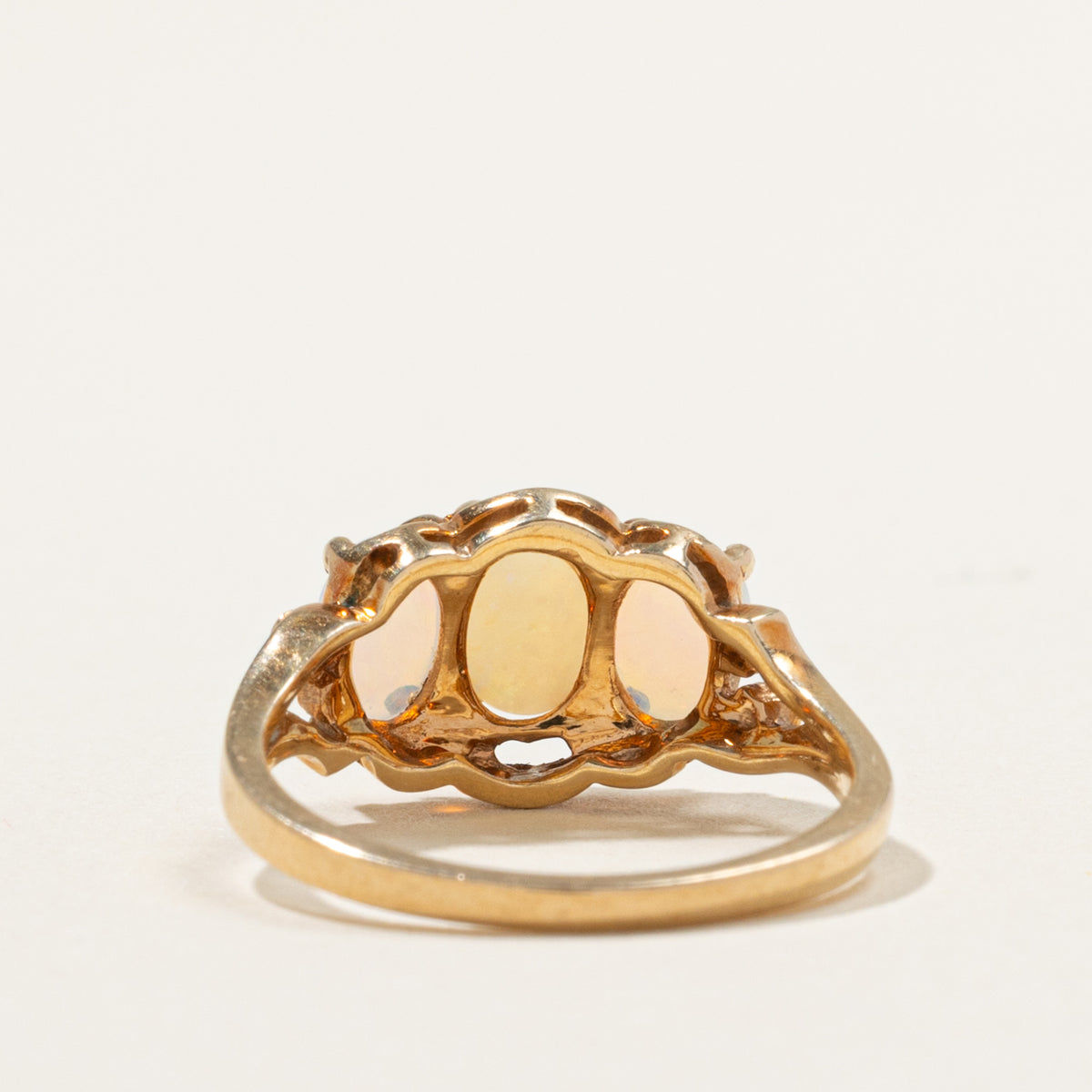 10k Three Stone Opal Openwork Ring | 1.00ctw | SZ 6