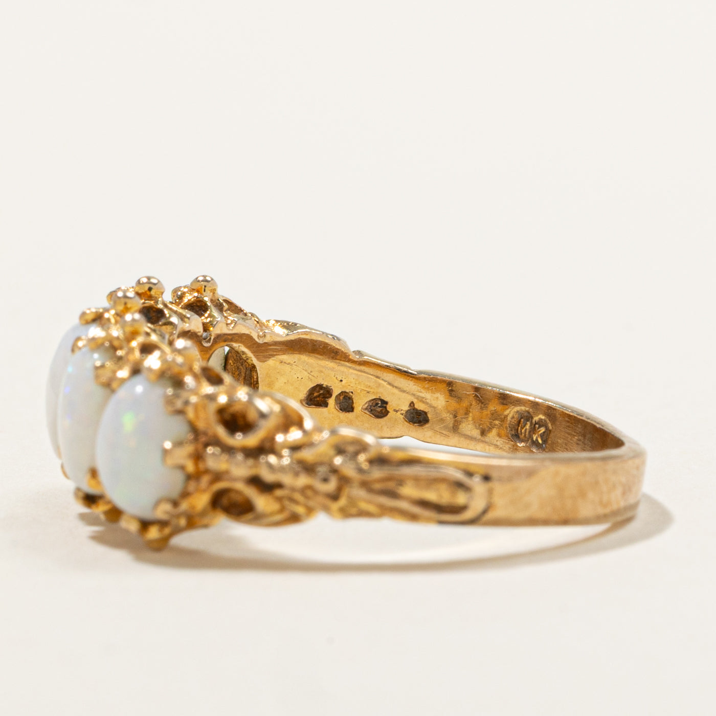 1973 Birmingham 9k Five Stone Opal Textured Ring | 1.85ctw | SZ 8.5