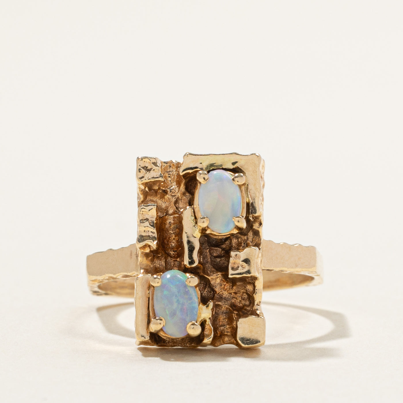 14k Two Stone Opal Architectural Abstract Ring | 0.30ctw | SZ 7