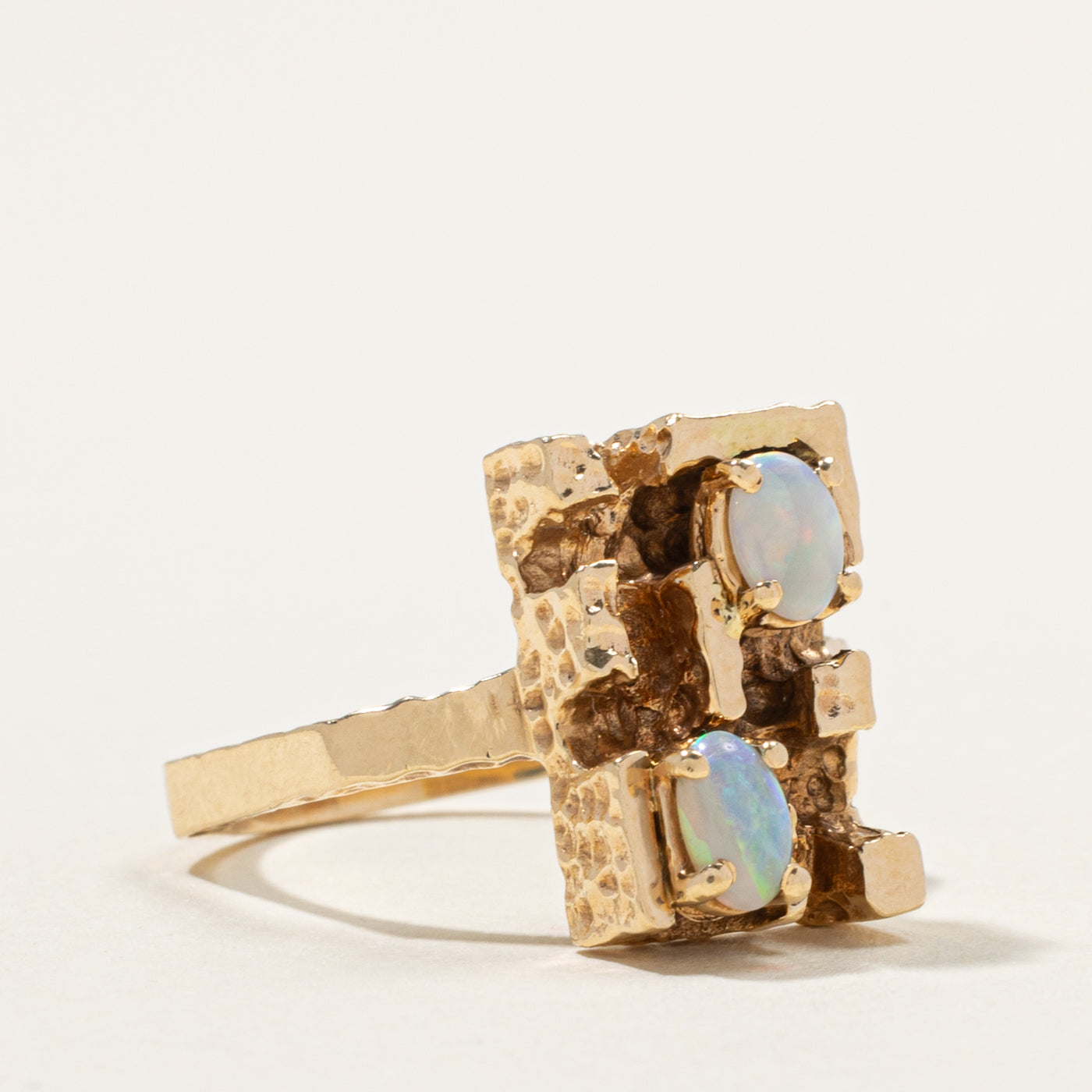 14k Two Stone Opal Architectural Abstract Ring | 0.30ctw | SZ 7