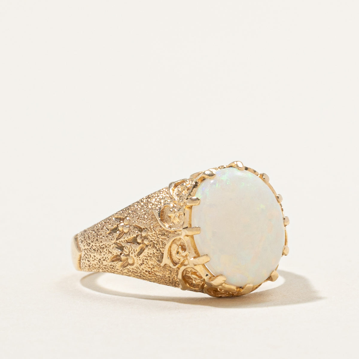 14k Solitaire Opal Ornate Textured Ring | 1.30ct | SZ 6