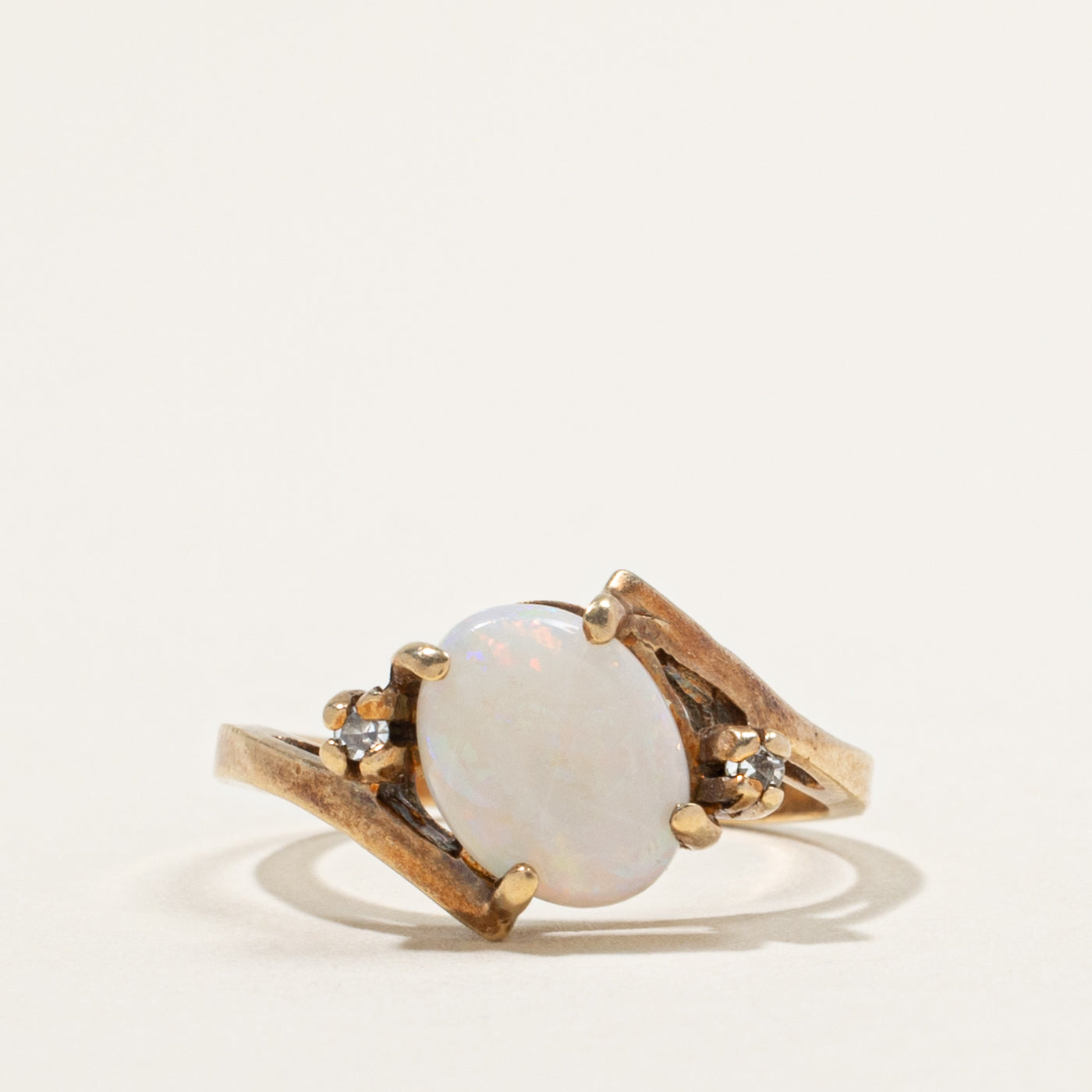 Vintage Canadian Opal & Diamond Bypass Ring | 1.20ct, 0.02ctw | SZ 6.25