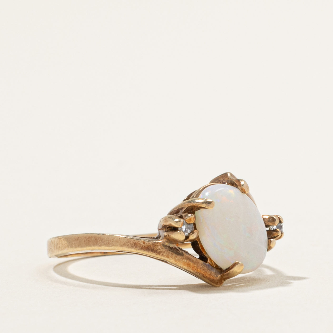 Vintage Canadian Opal & Diamond Bypass Ring | 1.20ct, 0.02ctw | SZ 6.25