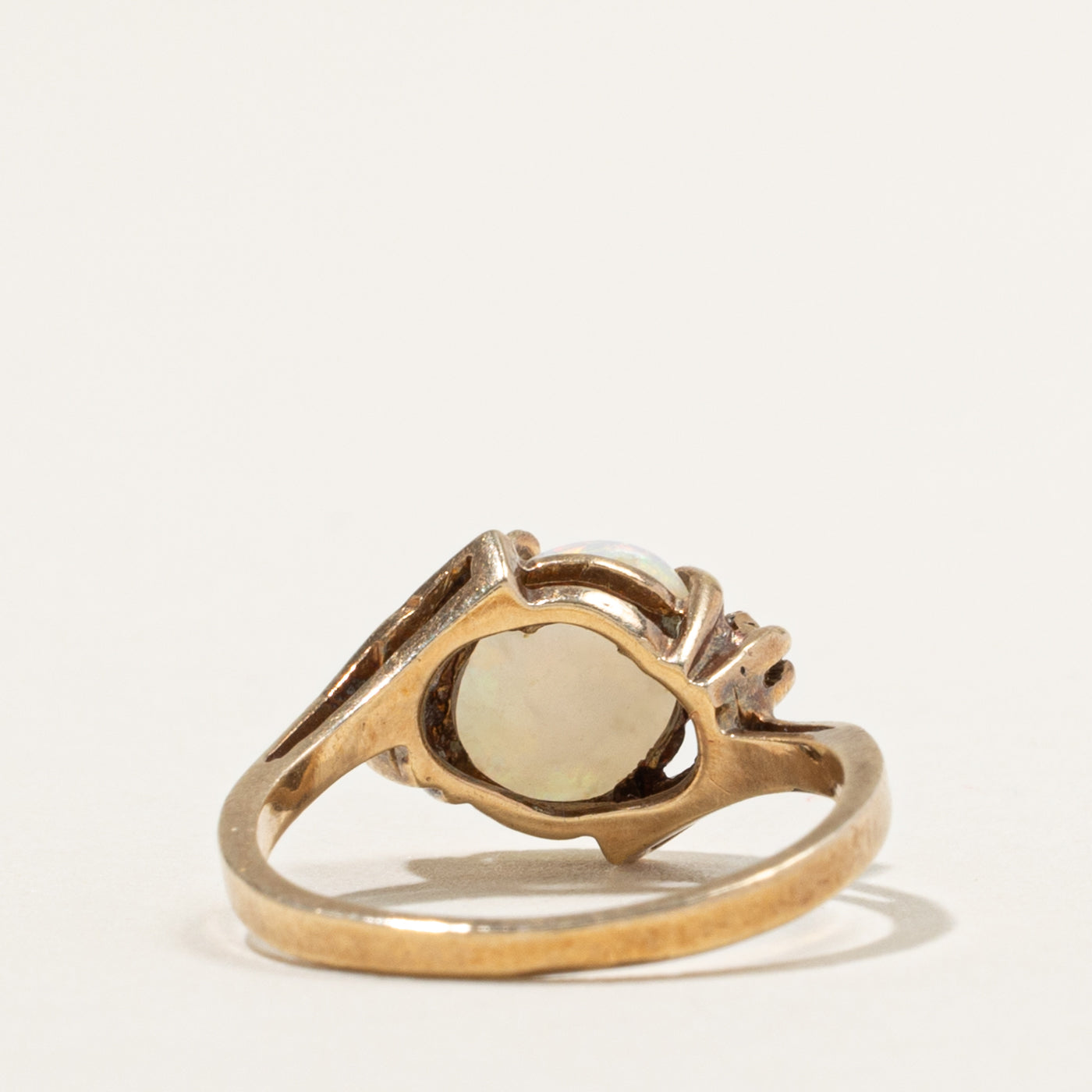 Vintage Canadian Opal & Diamond Bypass Ring | 1.20ct, 0.02ctw | SZ 6.25