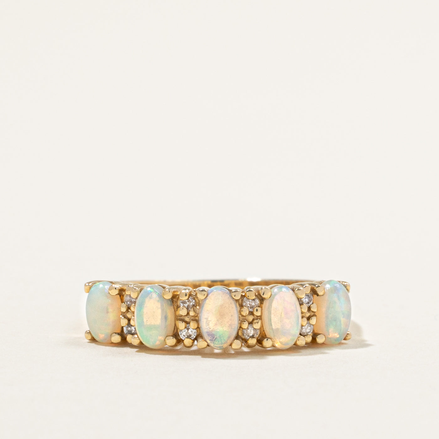 14k Five Stone Opal & Diamond Accented Ring | 1.00ctw, 0.08ctw | SZ 8.5