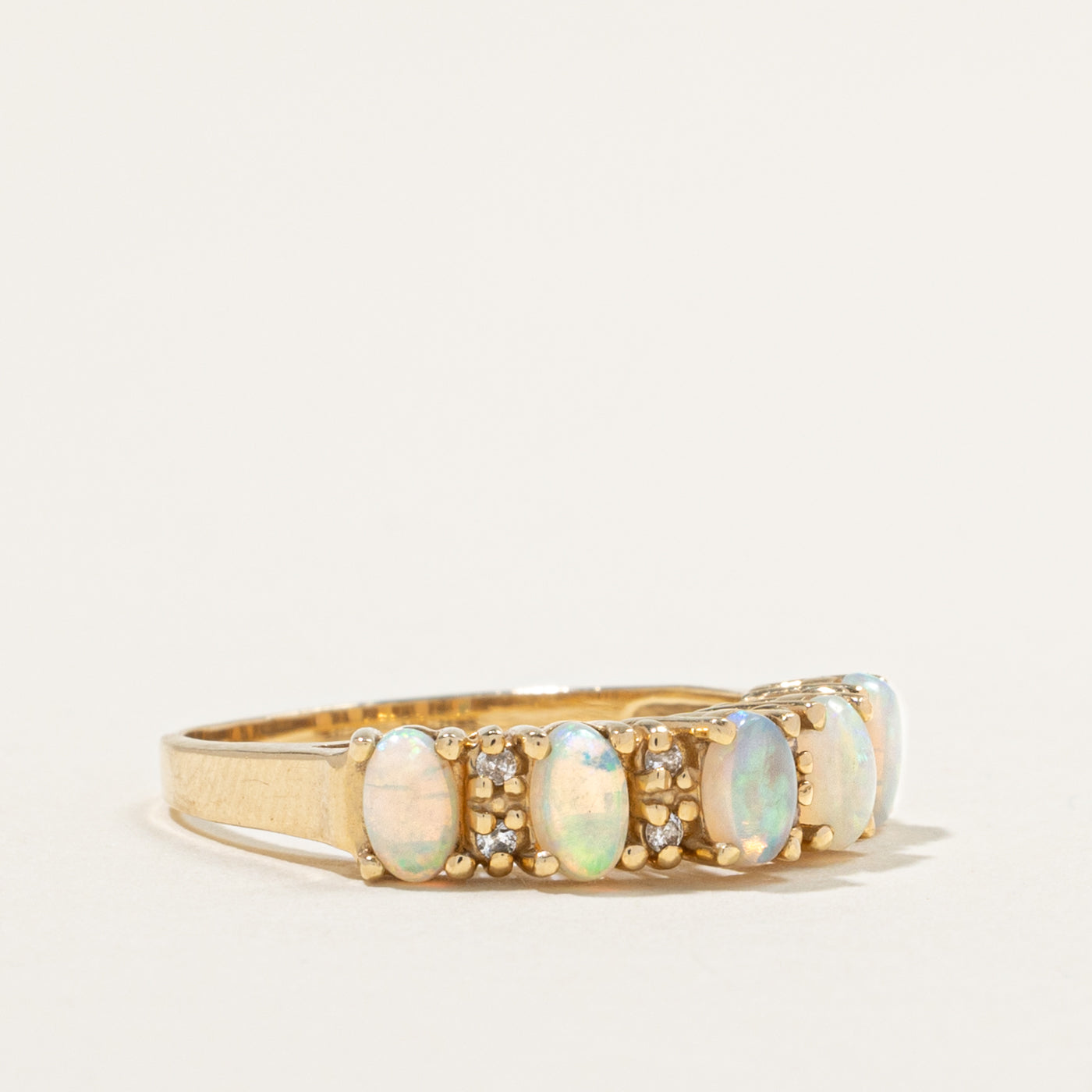 14k Five Stone Opal & Diamond Accented Ring | 1.00ctw, 0.08ctw | SZ 8.5