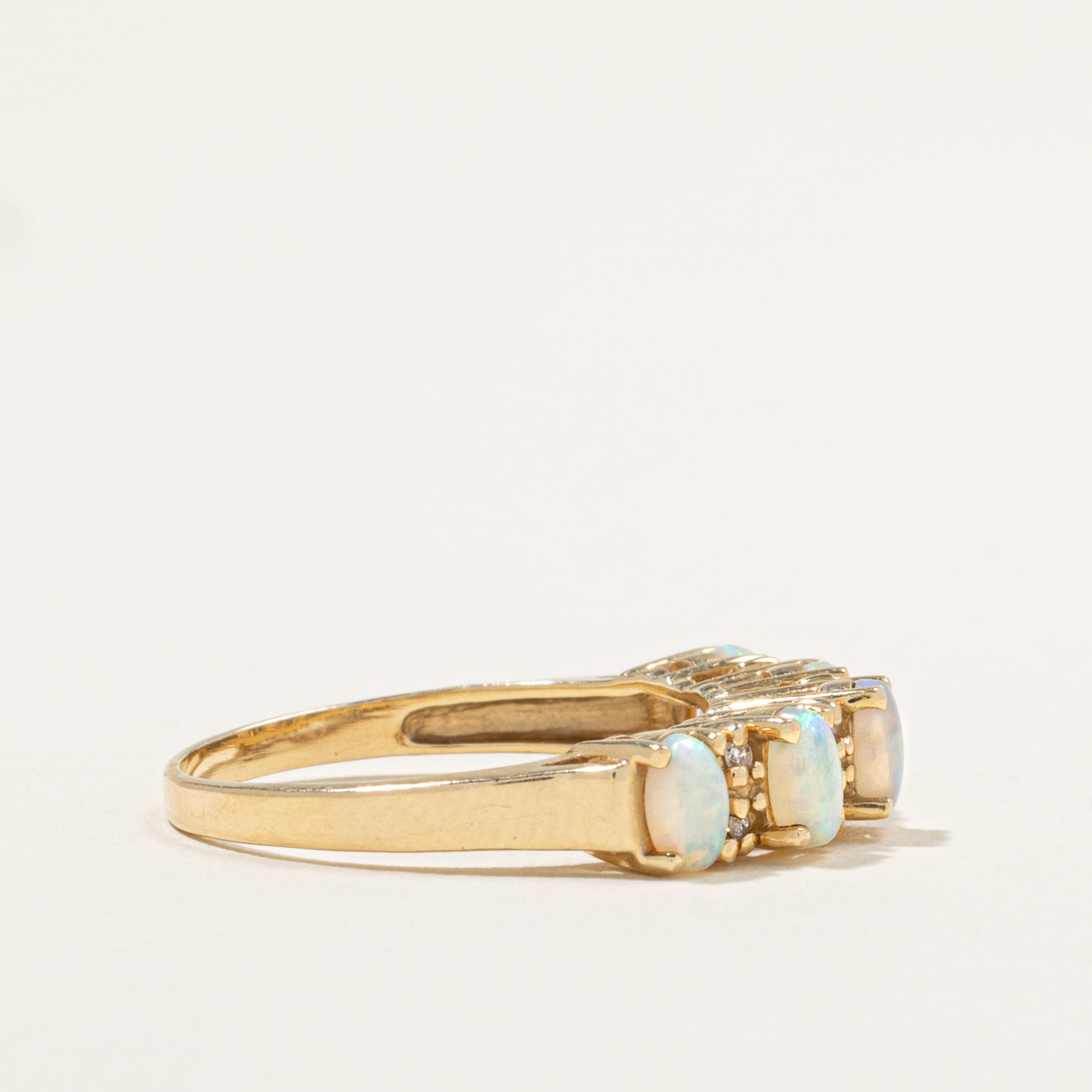 14k Five Stone Opal & Diamond Accented Ring | 1.00ctw, 0.08ctw | SZ 8.5