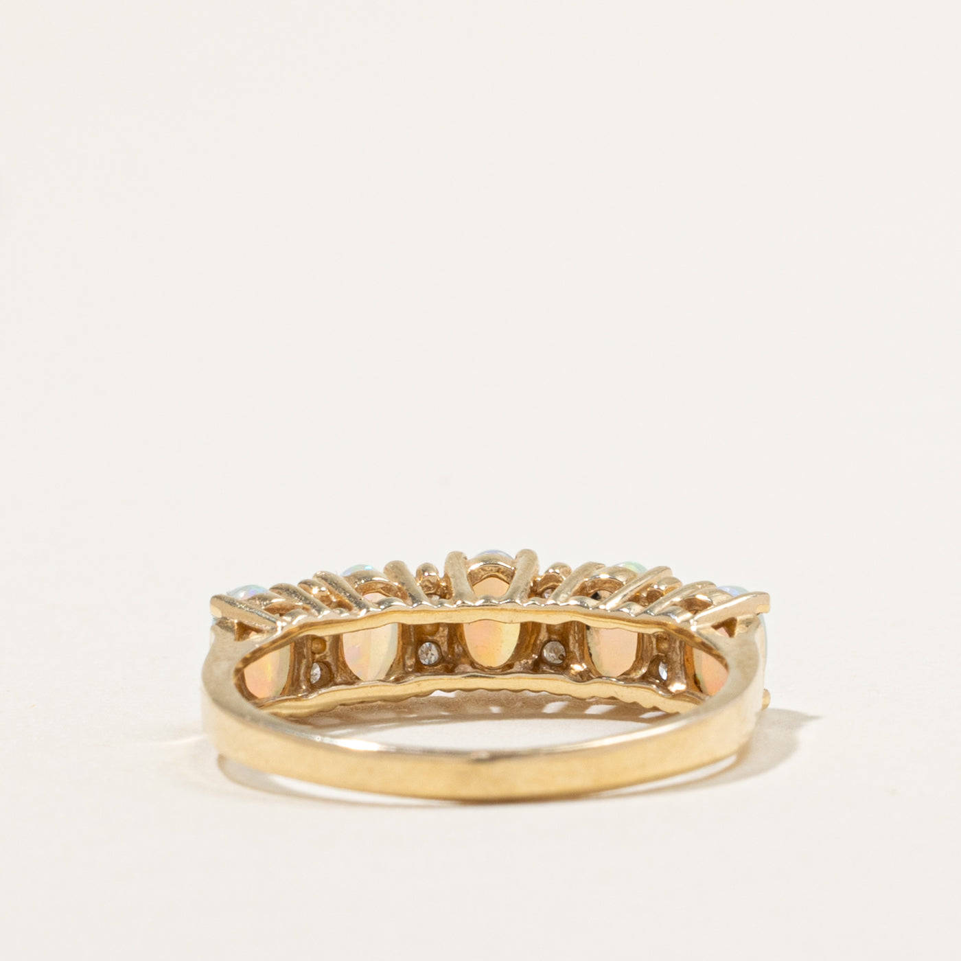 14k Five Stone Opal & Diamond Accented Ring | 1.00ctw, 0.08ctw | SZ 8.5