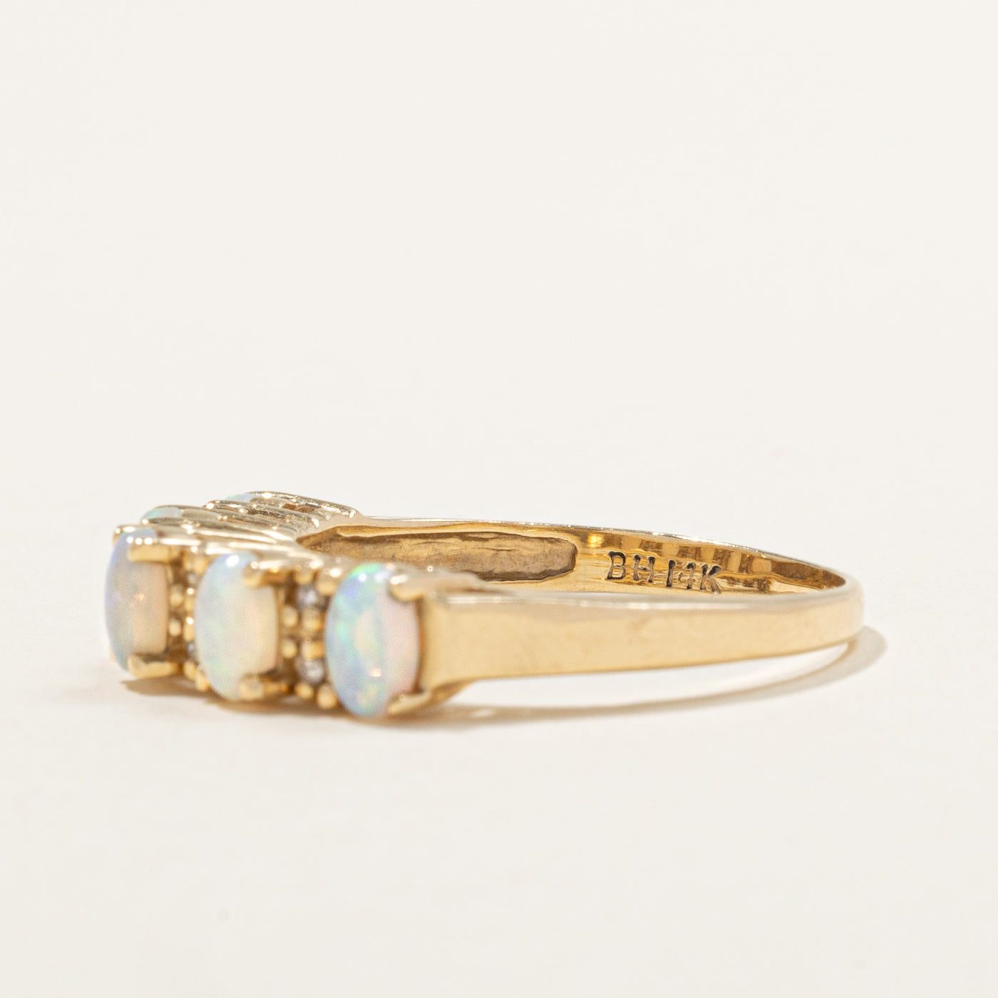 14k Five Stone Opal & Diamond Accented Ring | 1.00ctw, 0.08ctw | SZ 8.5