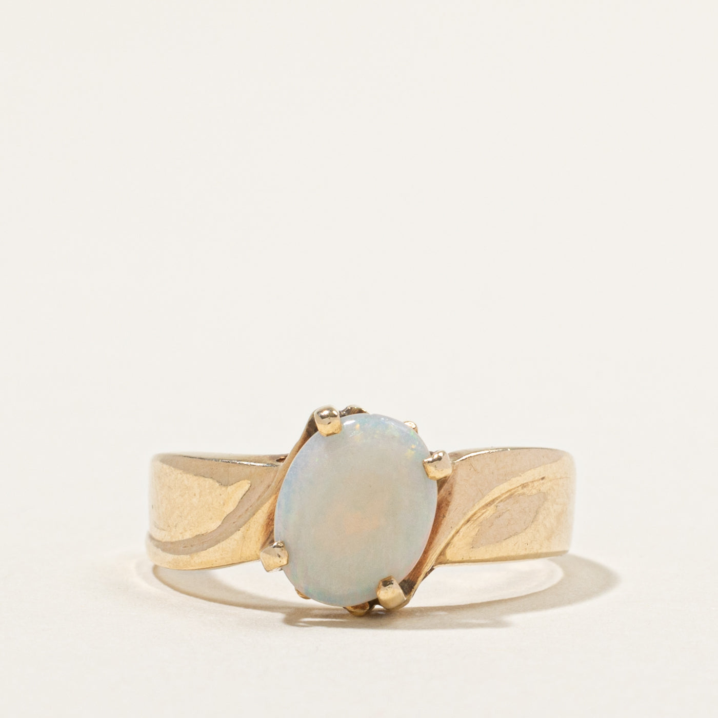 10k Solitaire Offset Opal Grooved Ring | 1.00ct | SZ 7.5